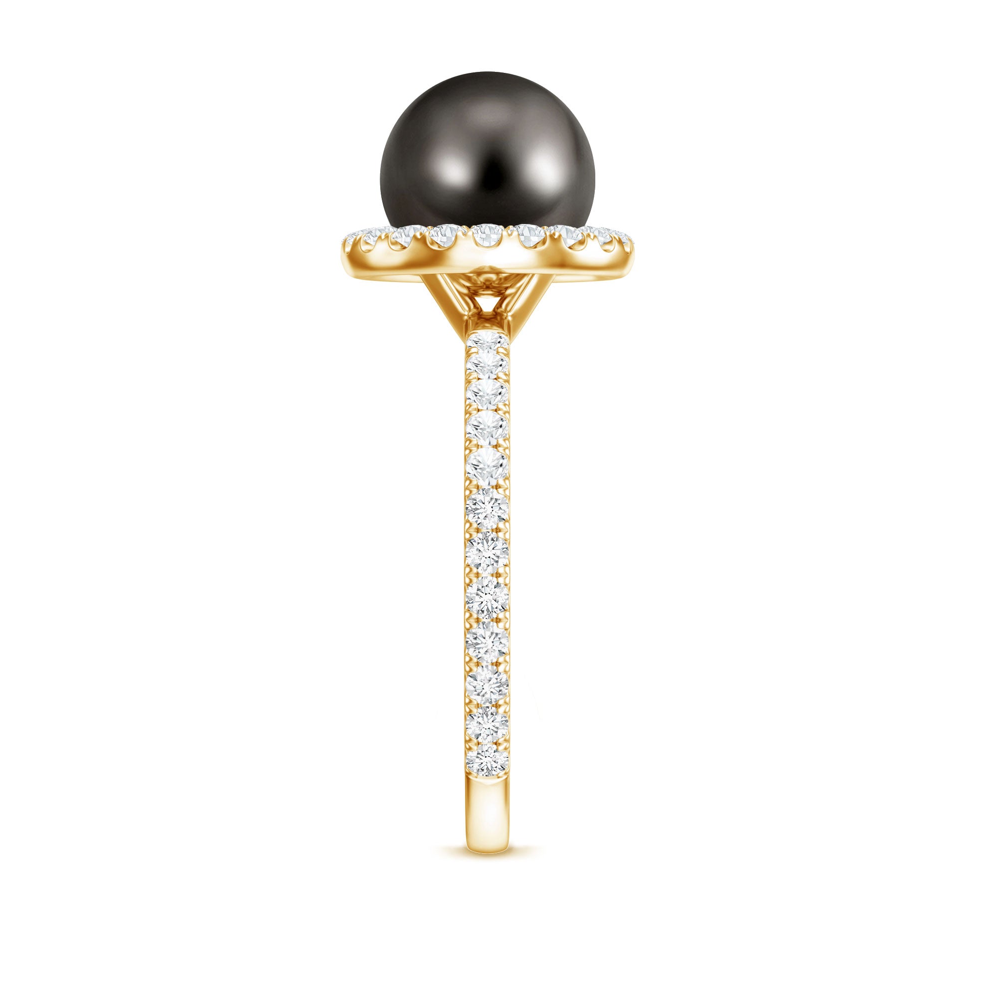 Halo Engagement Ring with Tahitian Pearl and Diamond AAA - Rosec Jewels