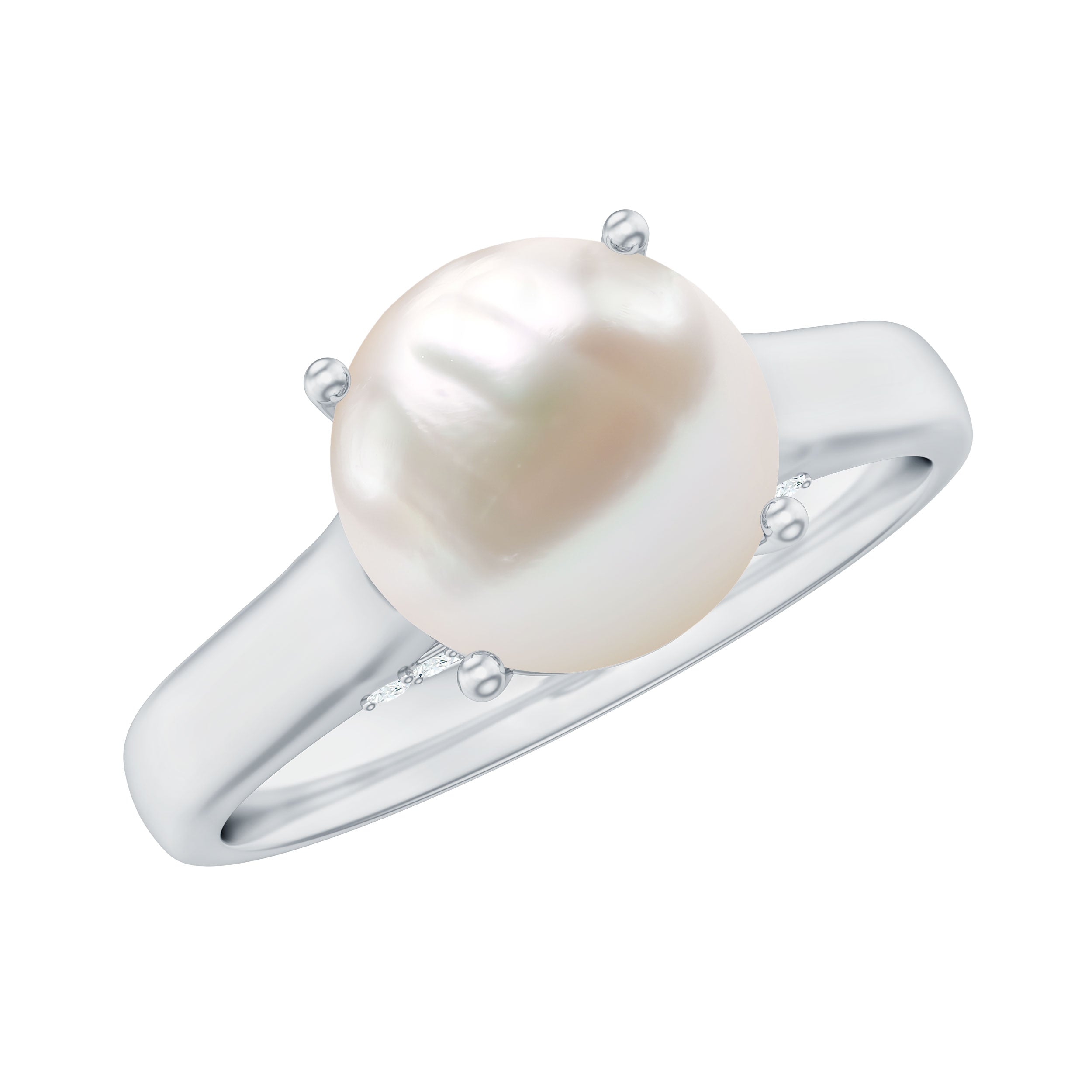 Rosec Jewels-Freshwater Pearl Solitaire with Diamond Ring