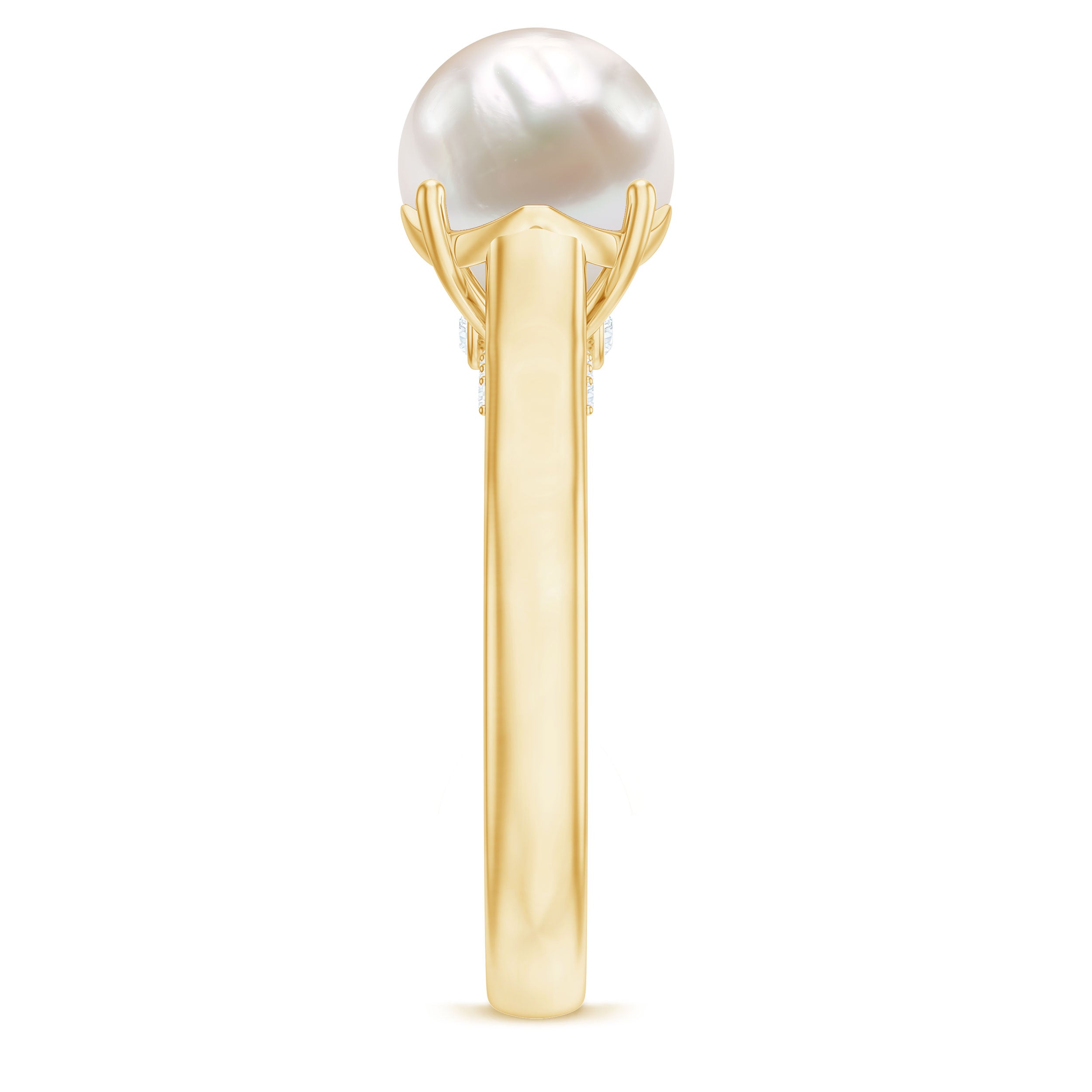 Rosec Jewels-Freshwater Pearl Solitaire with Diamond Ring
