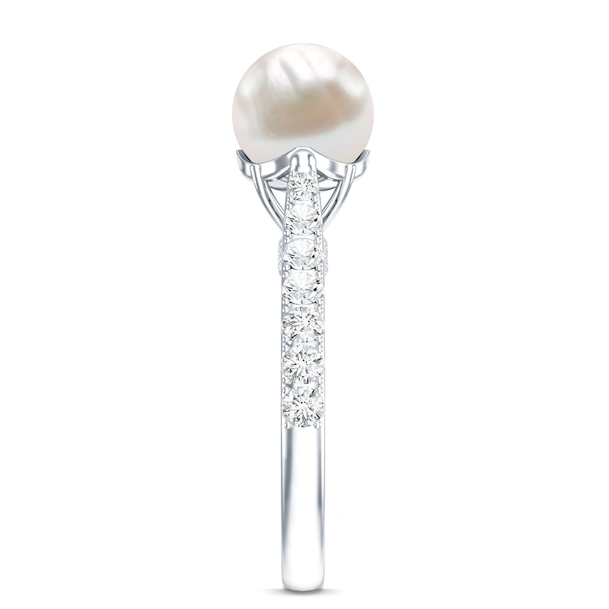 Cultured 7.4 Carat Freshwater Pearl Engagement Ring with Diamond AAA - Rosec Jewels