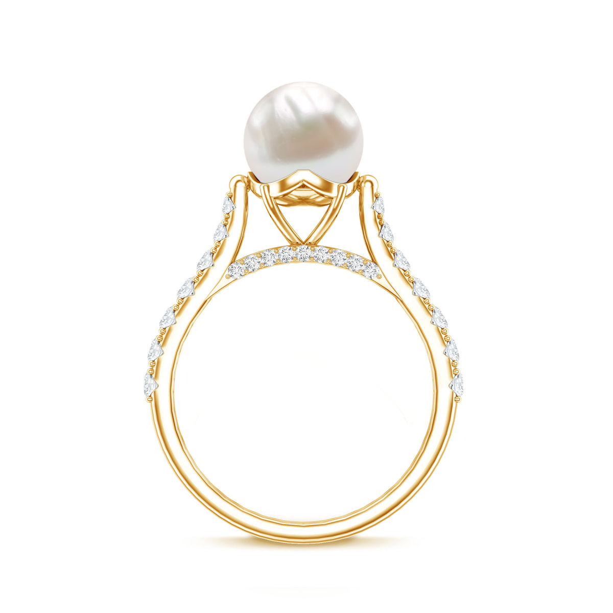 Cultured 7.4 Carat Freshwater Pearl Engagement Ring with Diamond AAA - Rosec Jewels