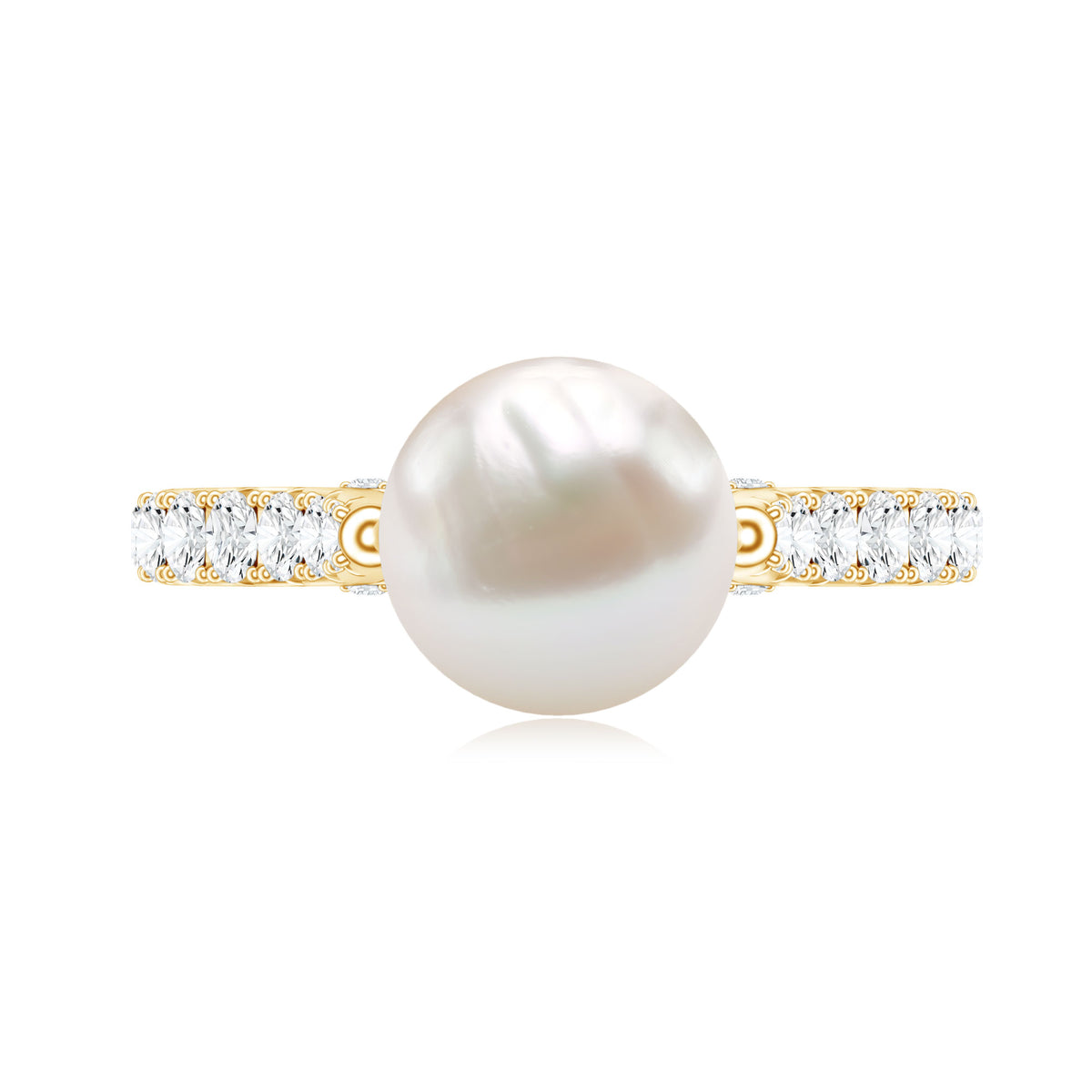 Cultured 7.4 Carat Freshwater Pearl Engagement Ring with Diamond AAA - Rosec Jewels