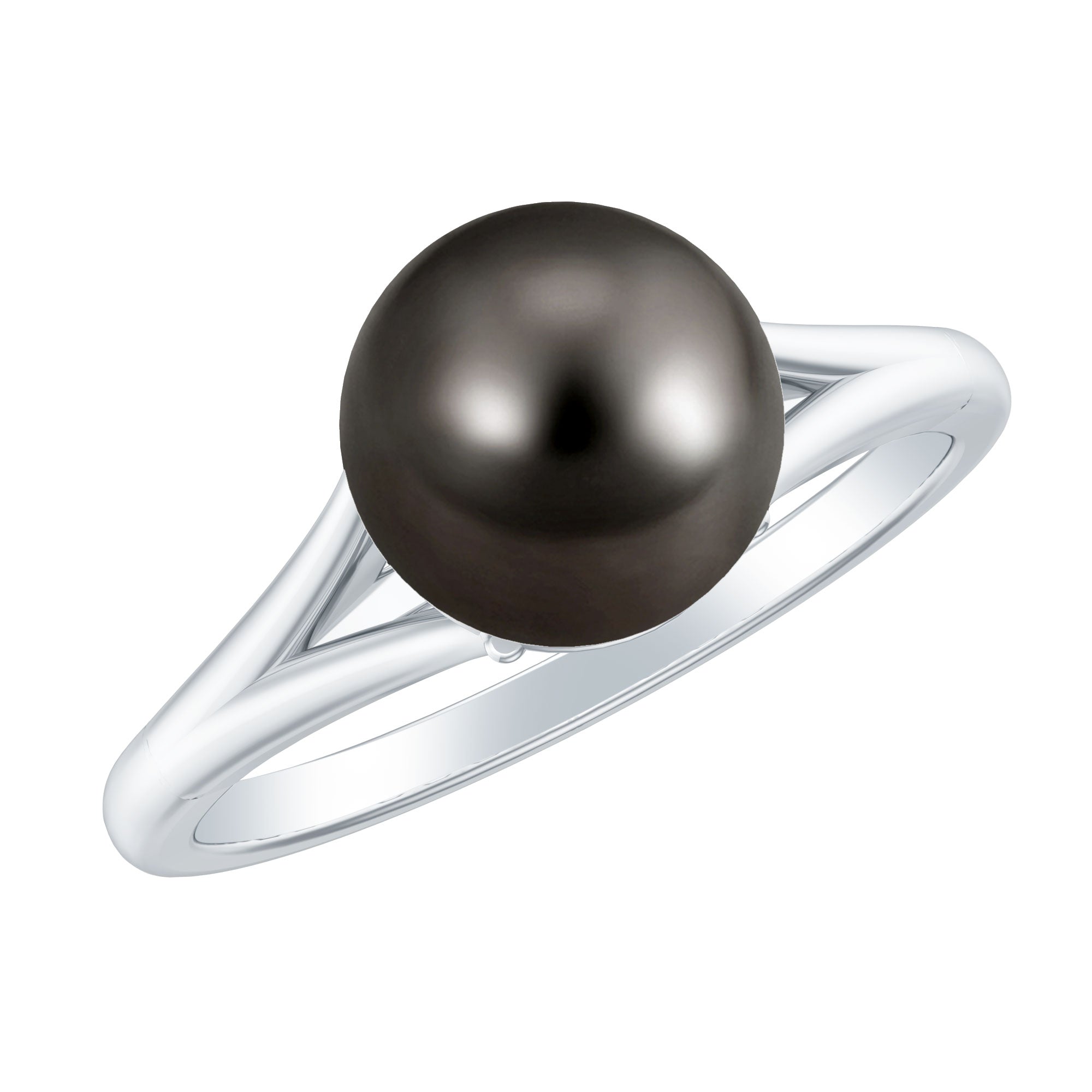 7.5 Carat Tahitian Black Pearl Engagement Ring with Split Shank AAA - Rosec Jewels