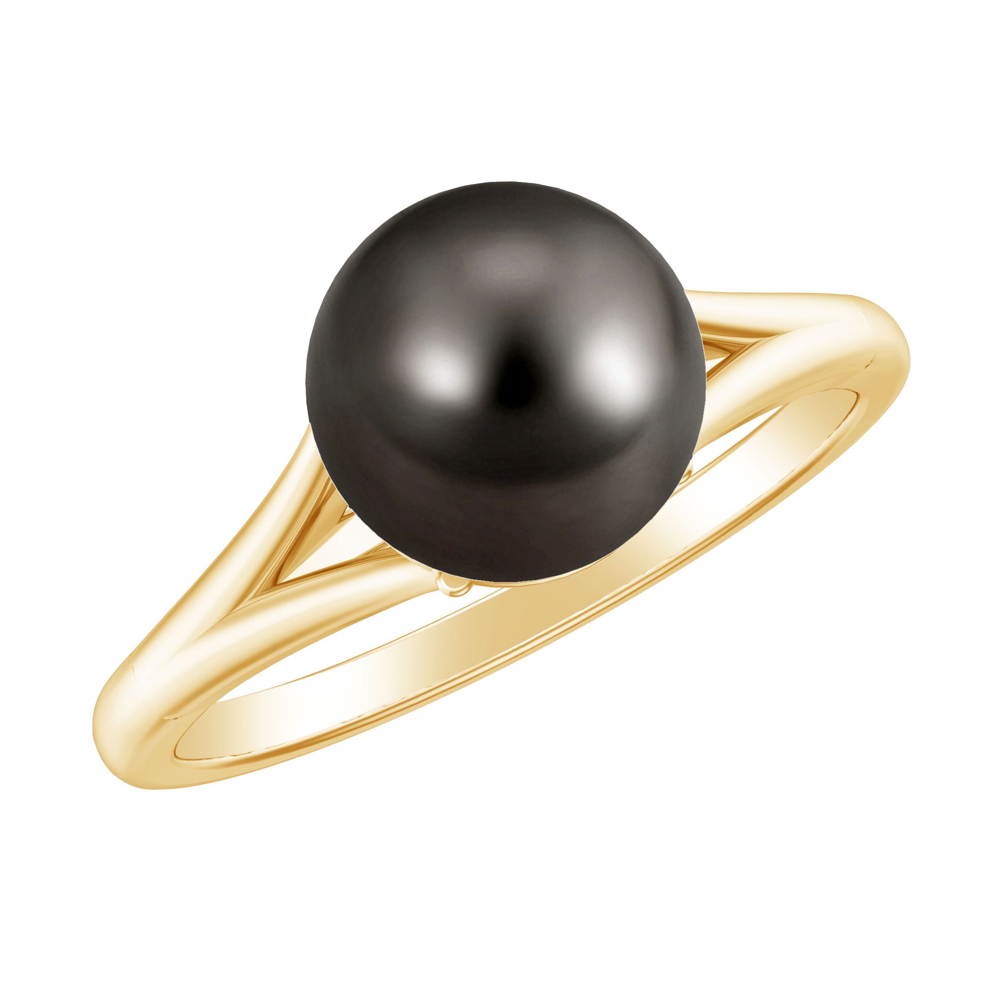 7.5 Carat Tahitian Black Pearl Engagement Ring with Split Shank AAA - Rosec Jewels