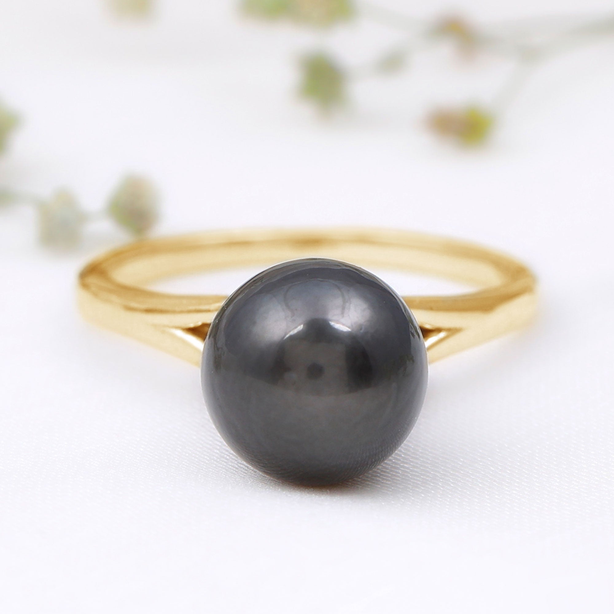 7.5 Carat Tahitian Black Pearl Engagement Ring with Split Shank AAA - Rosec Jewels