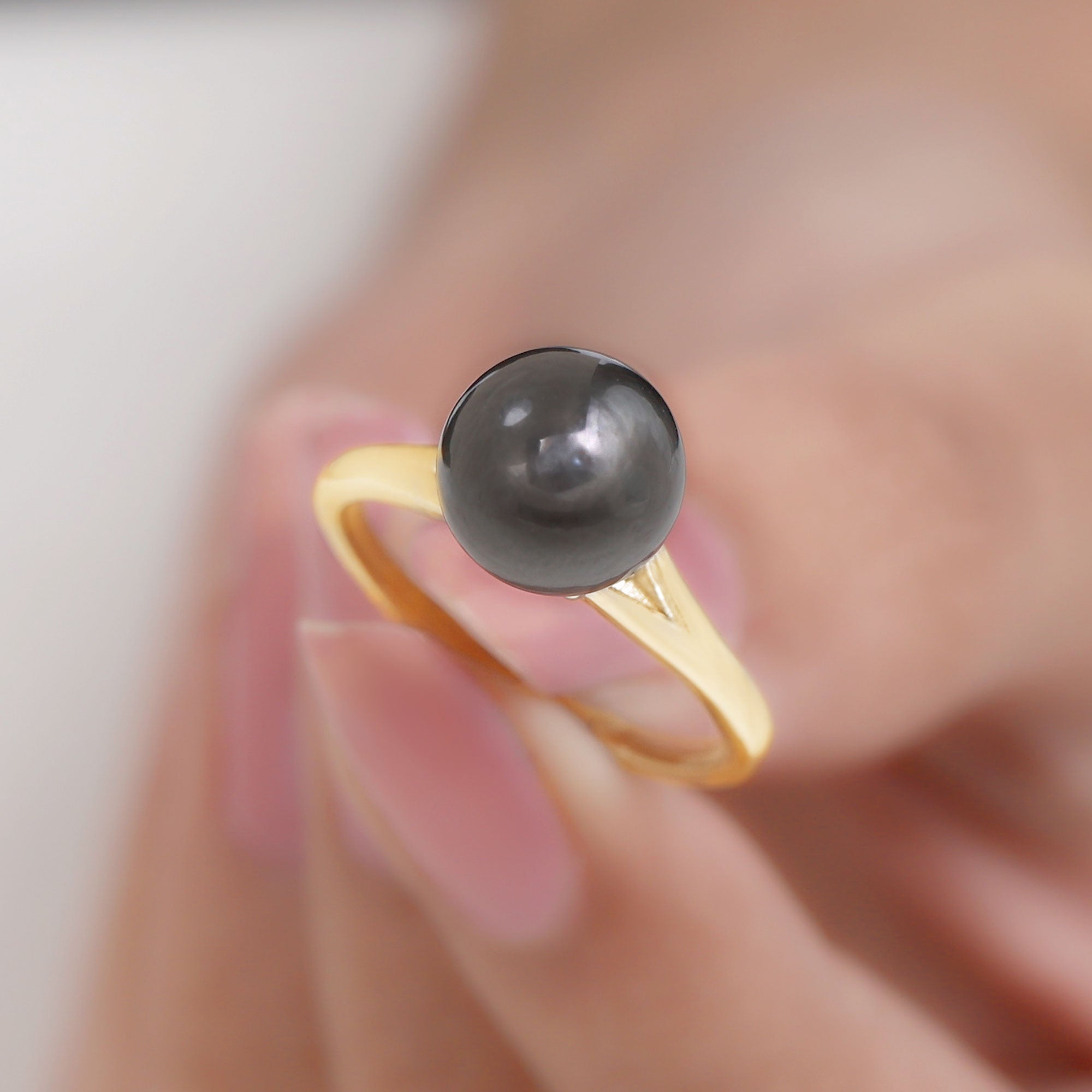 7.5 Carat Tahitian Black Pearl Engagement Ring with Split Shank AAA - Rosec Jewels
