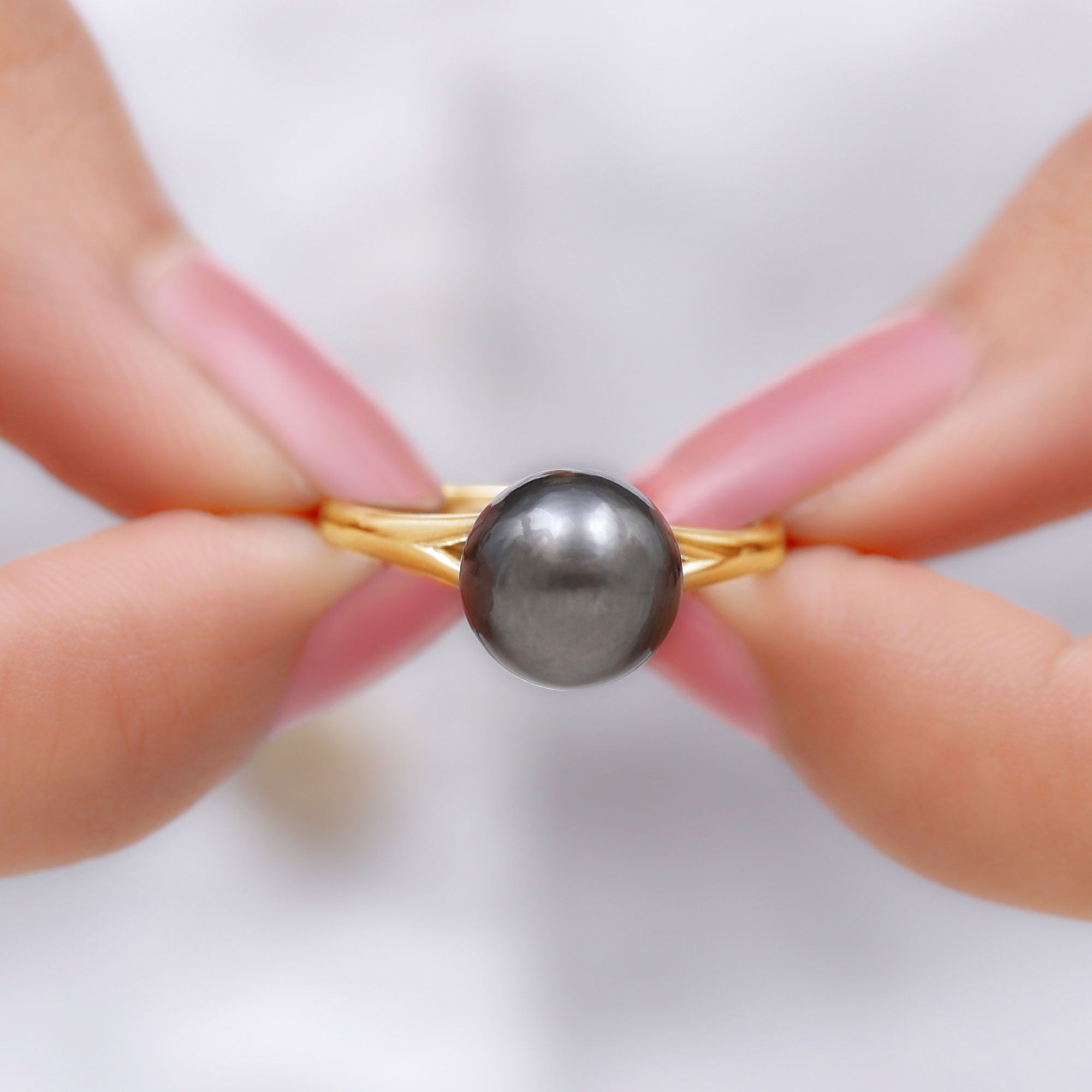 7.5 Carat Tahitian Black Pearl Engagement Ring with Split Shank AAA - Rosec Jewels