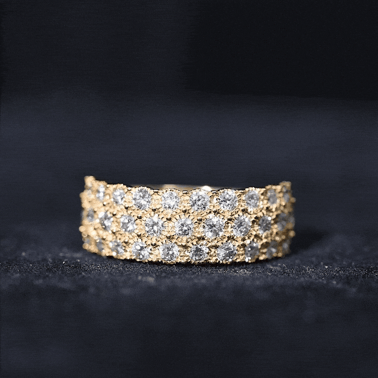 Diamond 3 Row Wide Wedding Band Ring Natural - ( HI-SI ) - Rosec Jewels