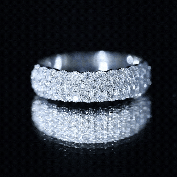 Diamond 3 Row Wide Wedding Band Ring Natural - ( HI-SI ) - Rosec Jewels