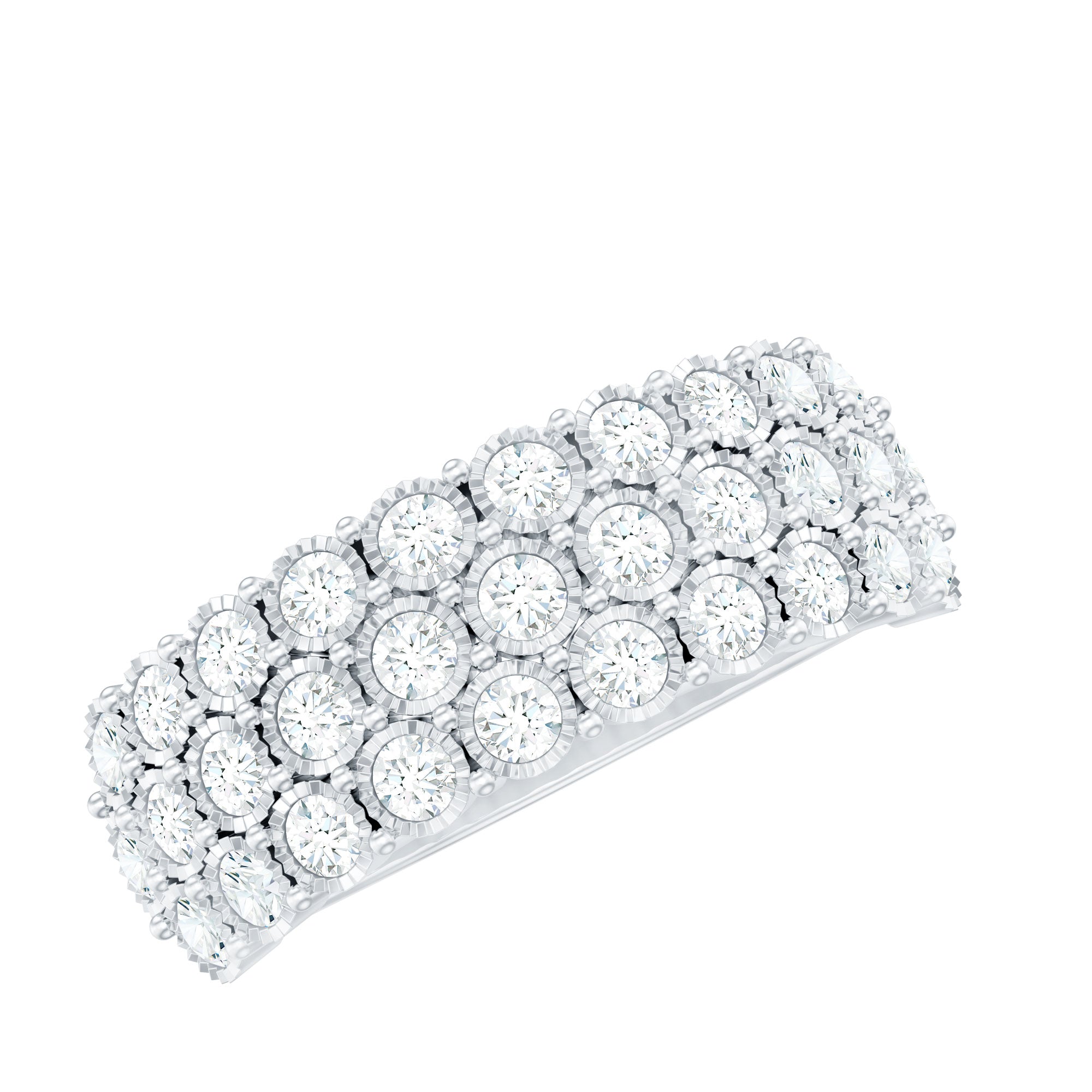 Diamond 3 Row Wide Wedding Band Ring Natural - ( HI-SI ) - Rosec Jewels