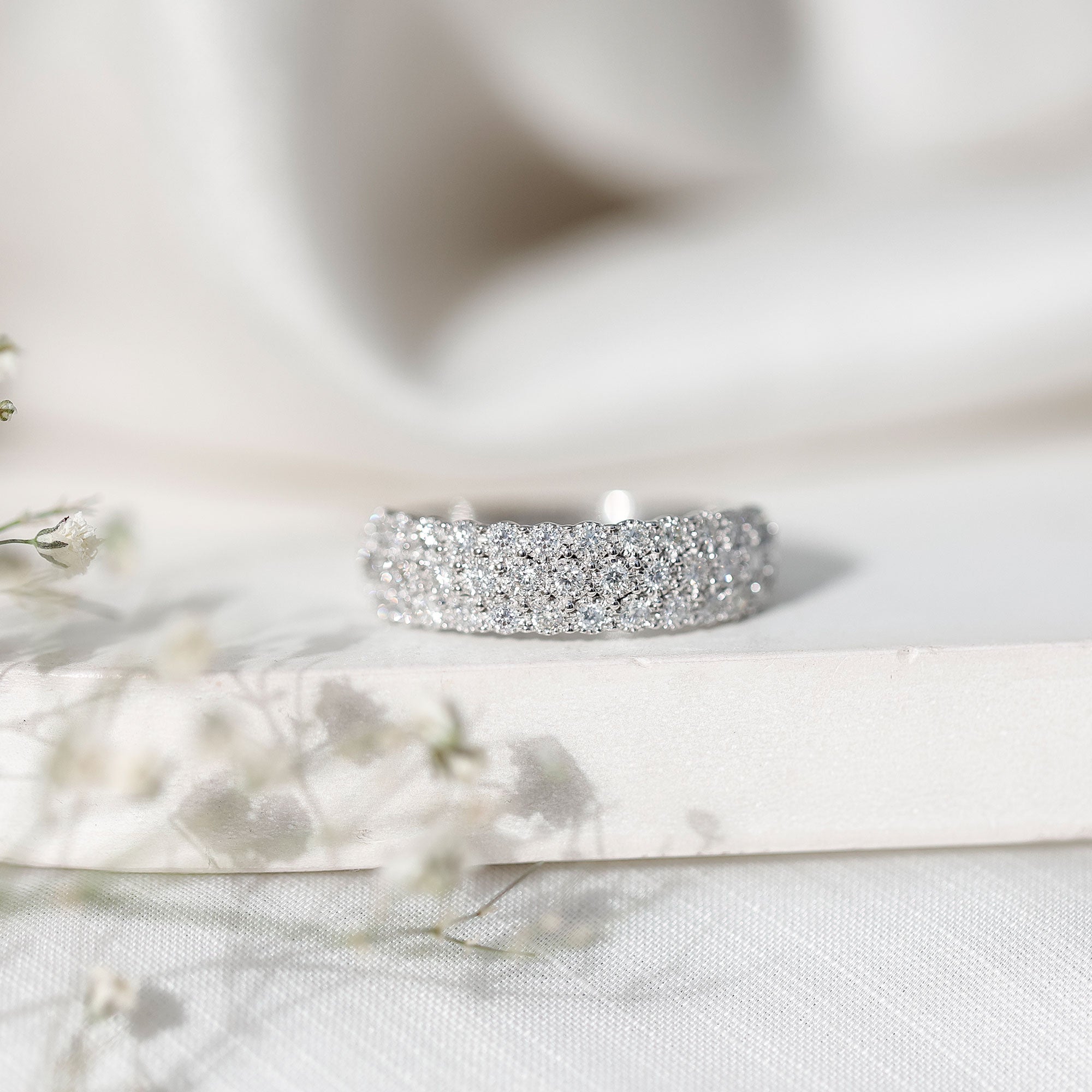 Diamond 3 Row Wide Wedding Band Ring Natural - ( HI-SI ) - Rosec Jewels