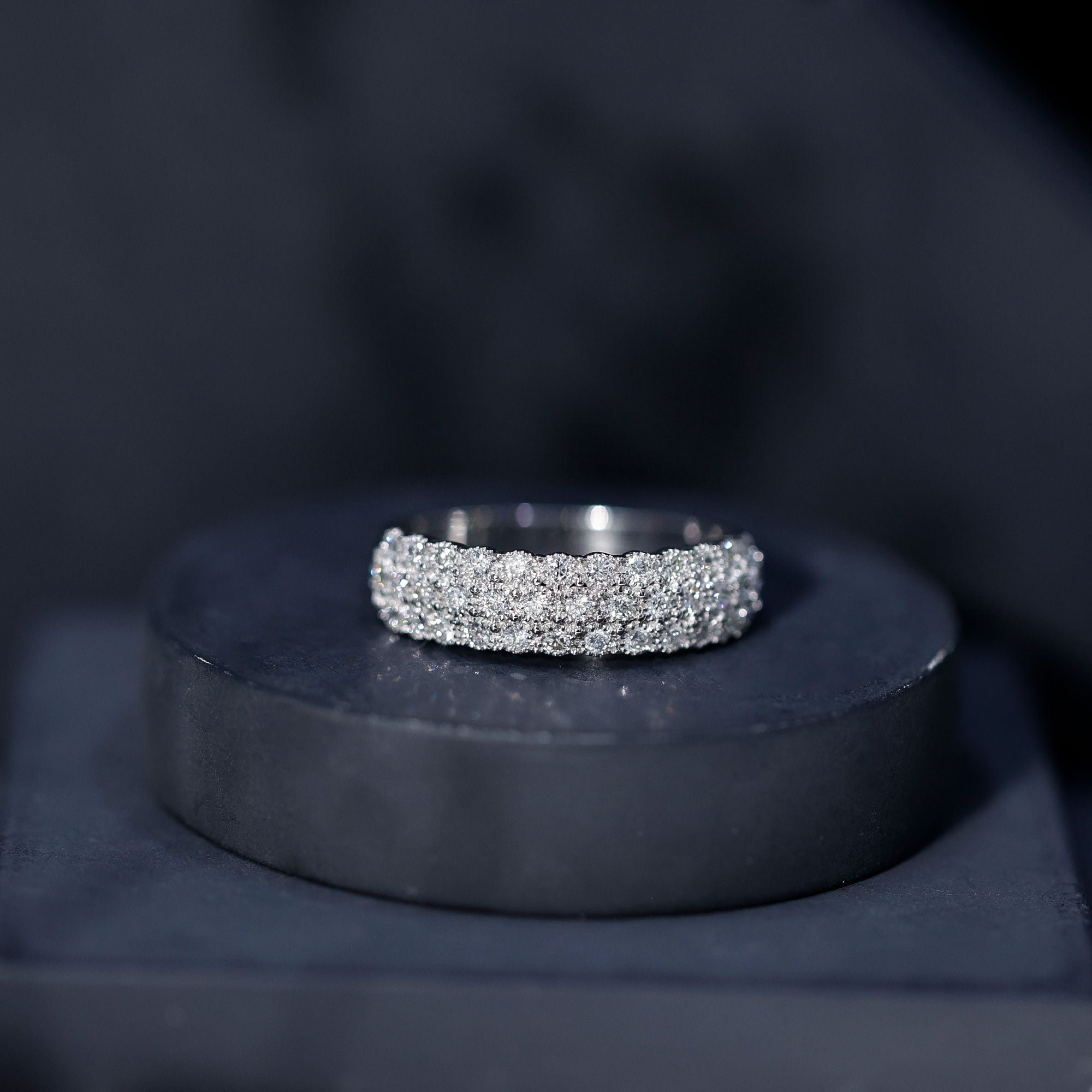 Diamond 3 Row Wide Wedding Band Ring Natural - ( HI-SI ) - Rosec Jewels