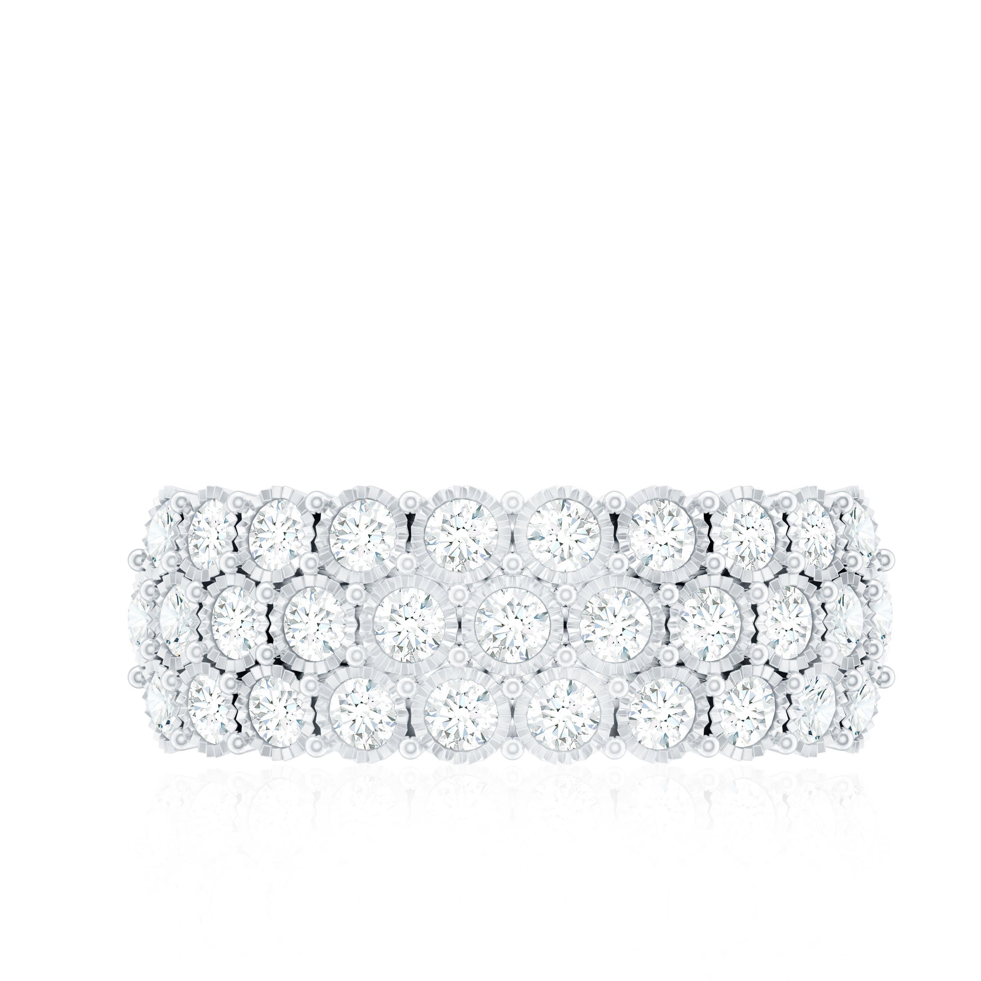 Diamond 3 Row Wide Wedding Band Ring Natural - ( HI-SI ) - Rosec Jewels