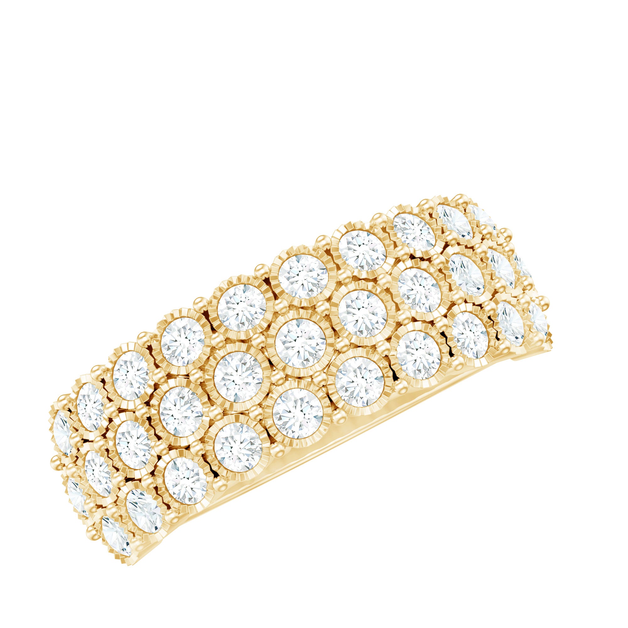 Diamond 3 Row Wide Wedding Band Ring Natural - ( HI-SI ) - Rosec Jewels