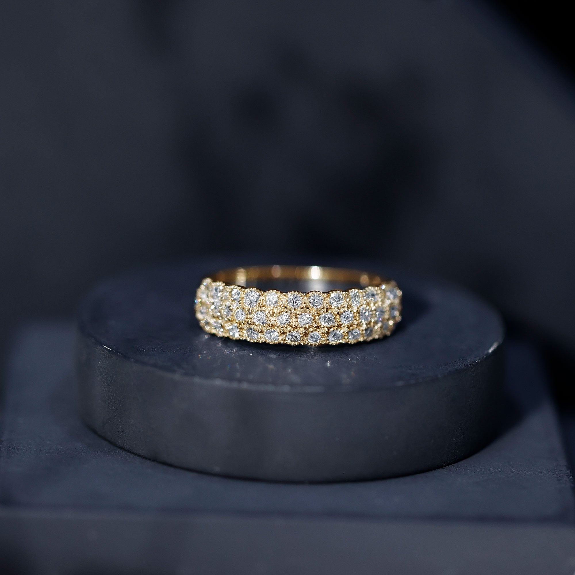 Diamond 3 Row Wide Wedding Band Ring Natural - ( HI-SI ) - Rosec Jewels