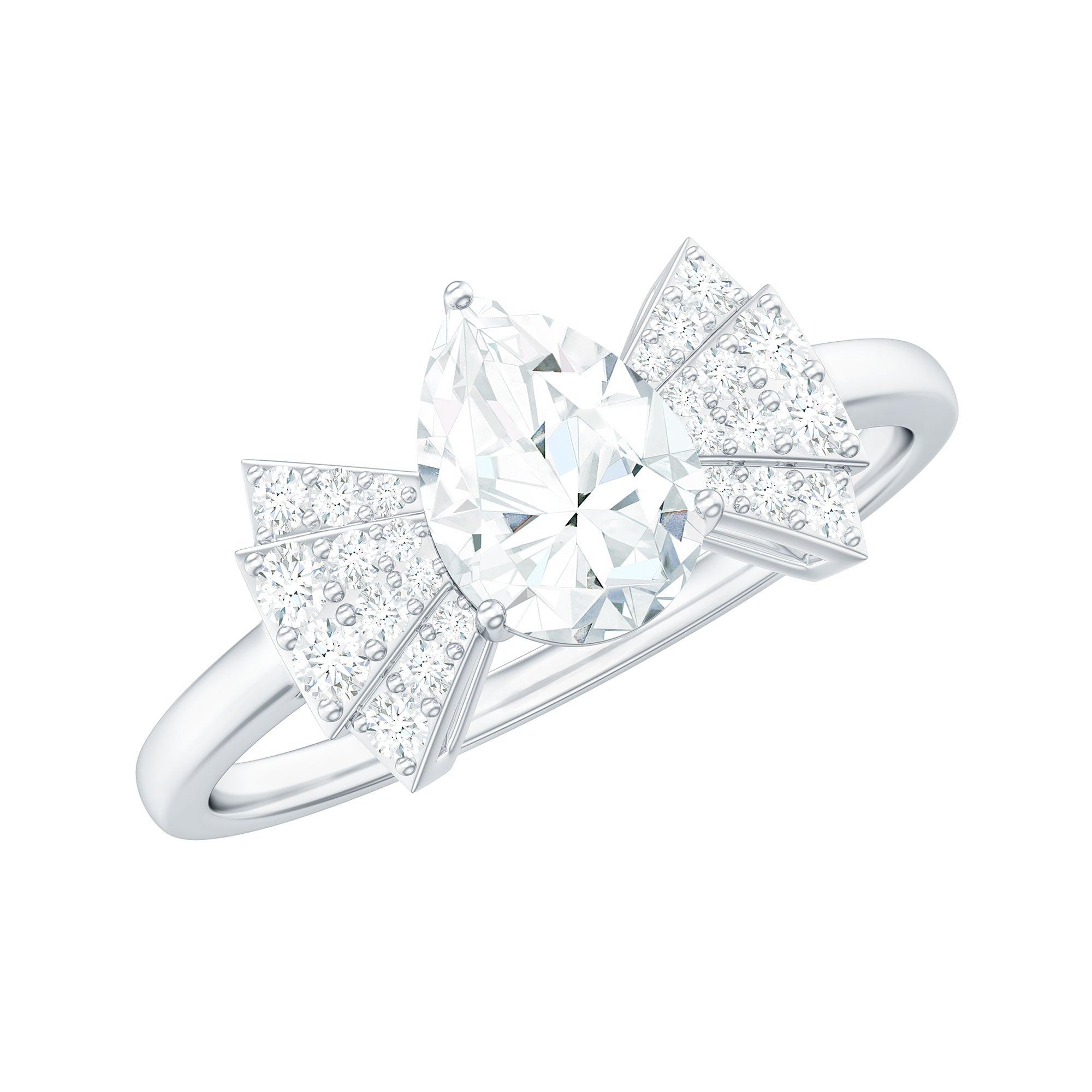 Pear Shaped Moissanite Designer Engagement Ring D-VS1 - Rosec Jewels