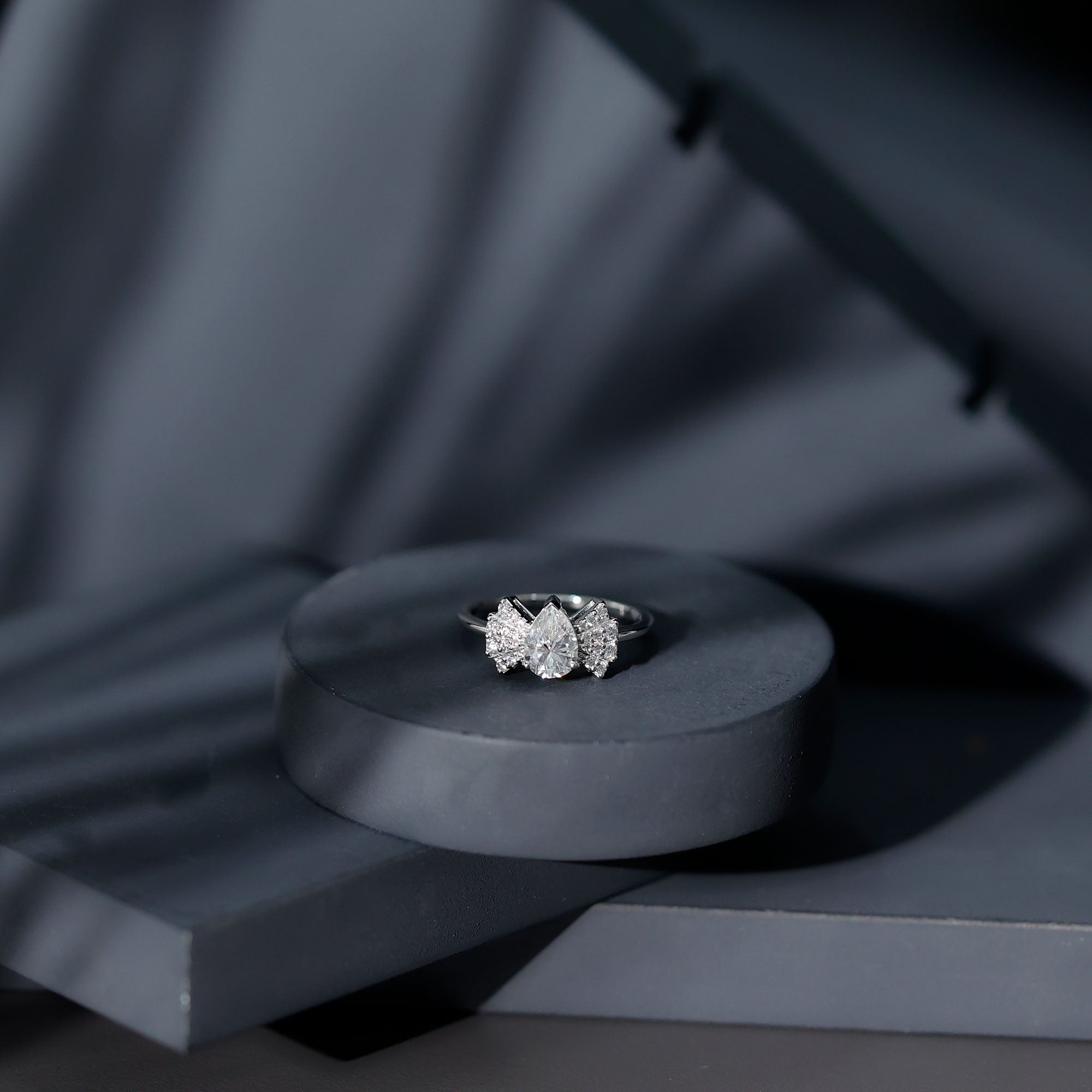 Pear Shaped Moissanite Designer Engagement Ring D-VS1 - Rosec Jewels