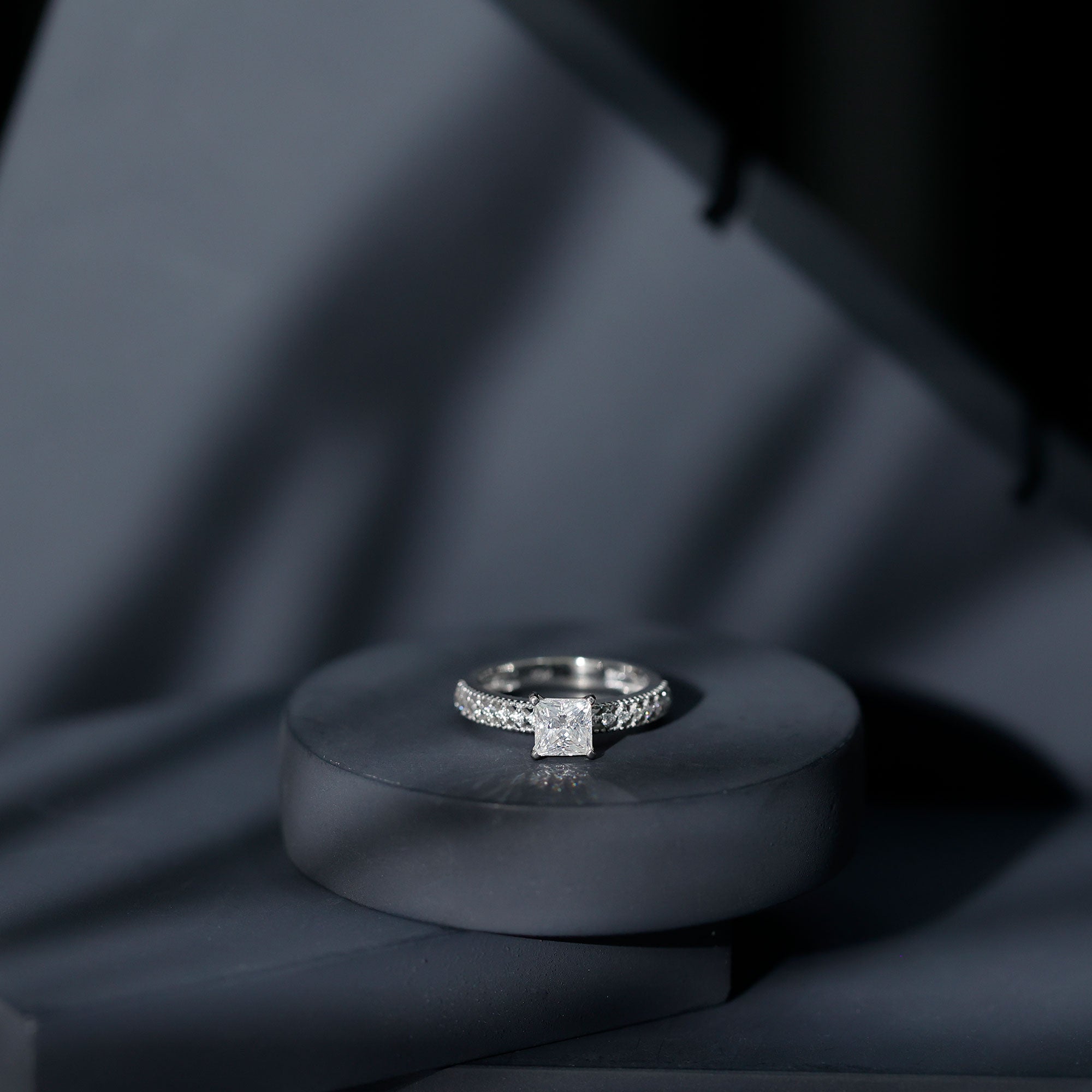 Moissanite Solitaire Engagement Ring with Princess Cut D-VS1 - Rosec Jewels