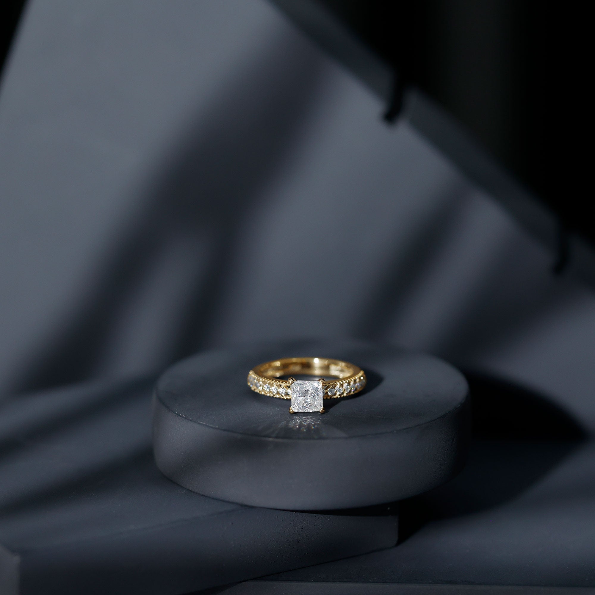 Moissanite Solitaire Engagement Ring with Princess Cut D-VS1 - Rosec Jewels