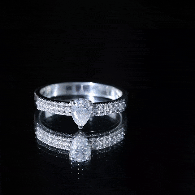 Pear Shaped Moissanite Solitaire Engagement Ring with Beaded Design D-VS1 - Rosec Jewels