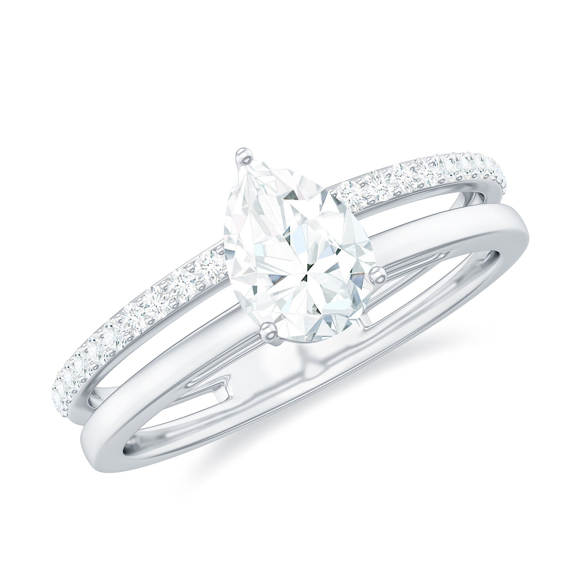 Pear Cut Solitaire Moissanite Double Band Engagement Ring D-VS1 - Rosec Jewels