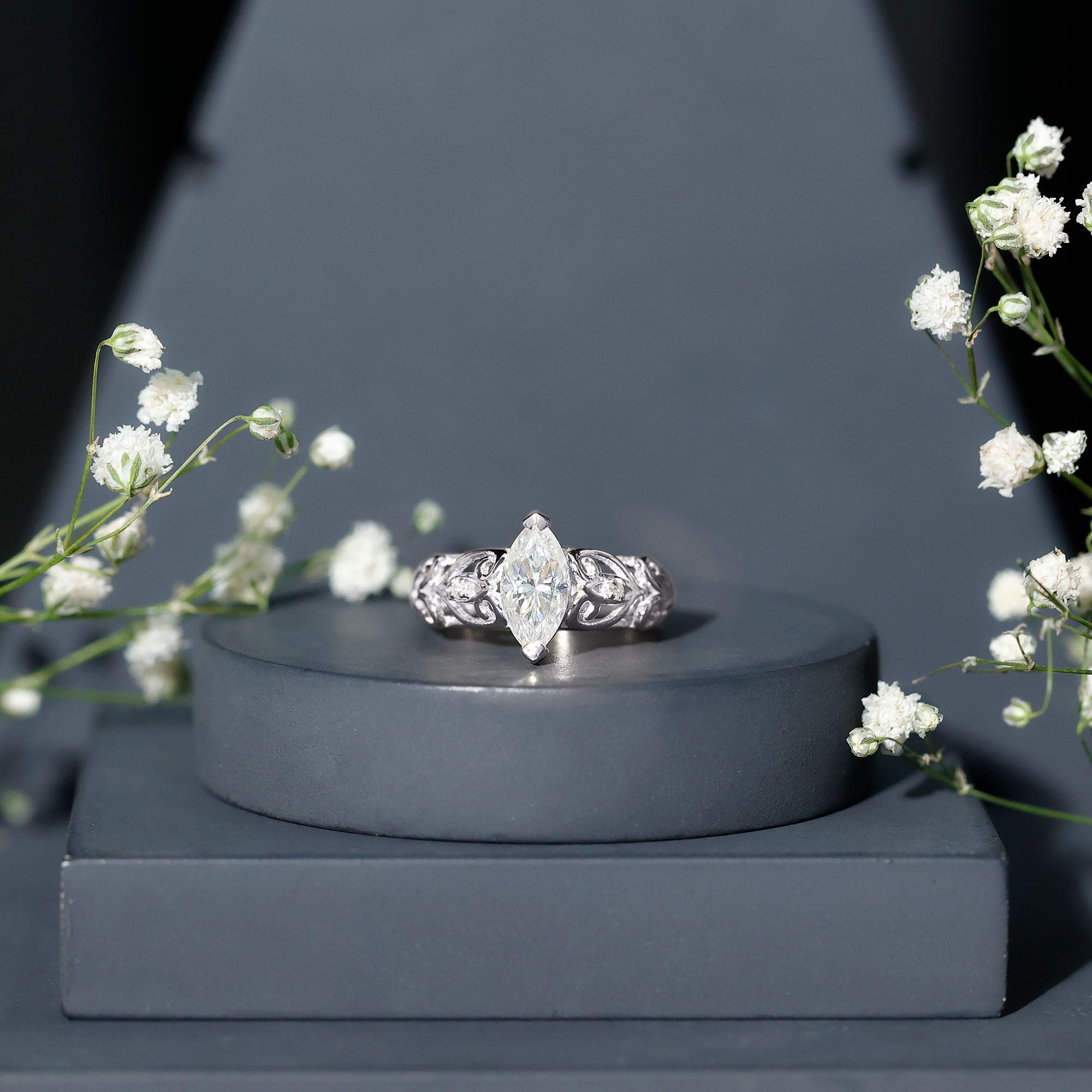 Marquise Moissanite Engagement Ring With Certificate D-VS1 - Rosec Jewels
