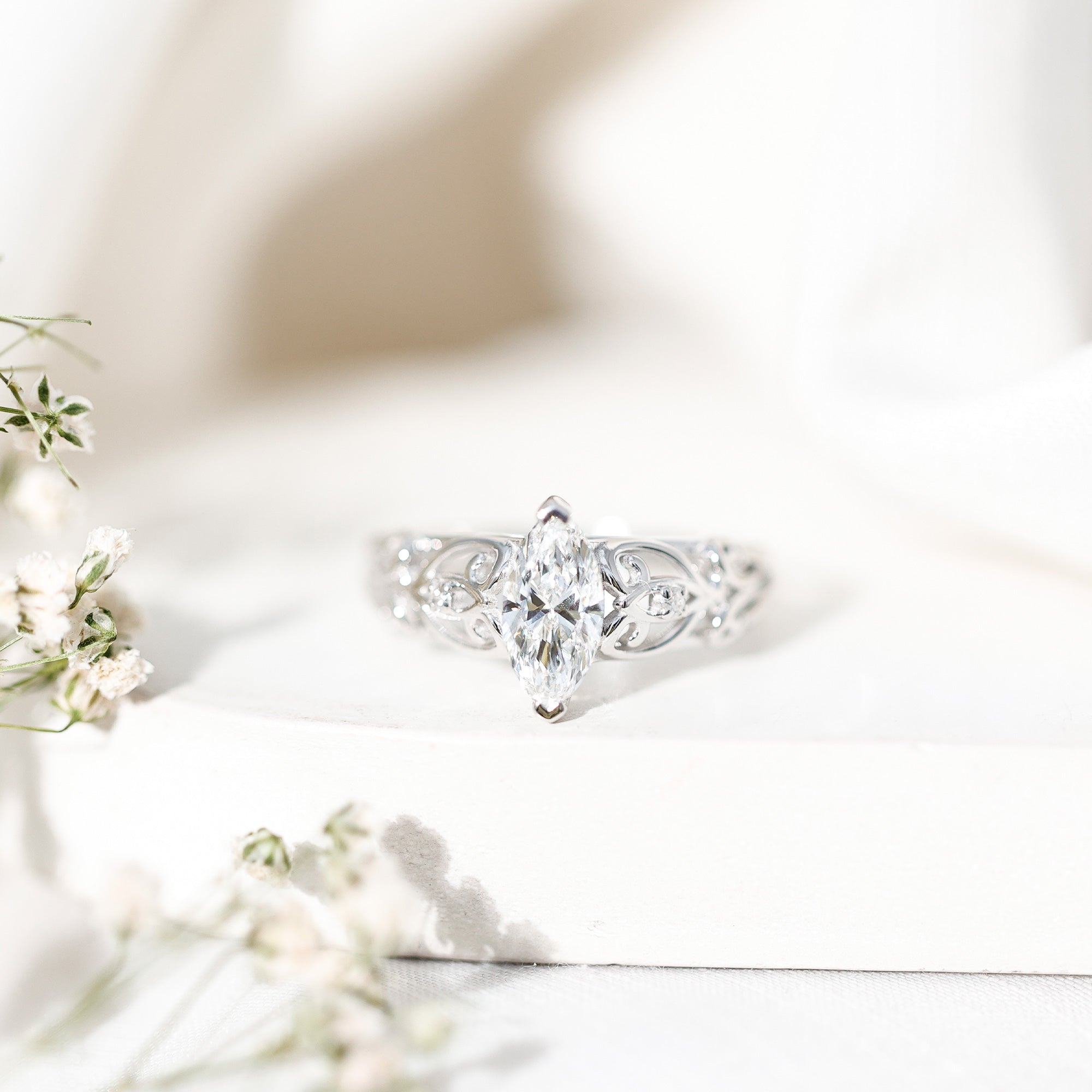 Marquise Moissanite Engagement Ring With Certificate D-VS1 - Rosec Jewels