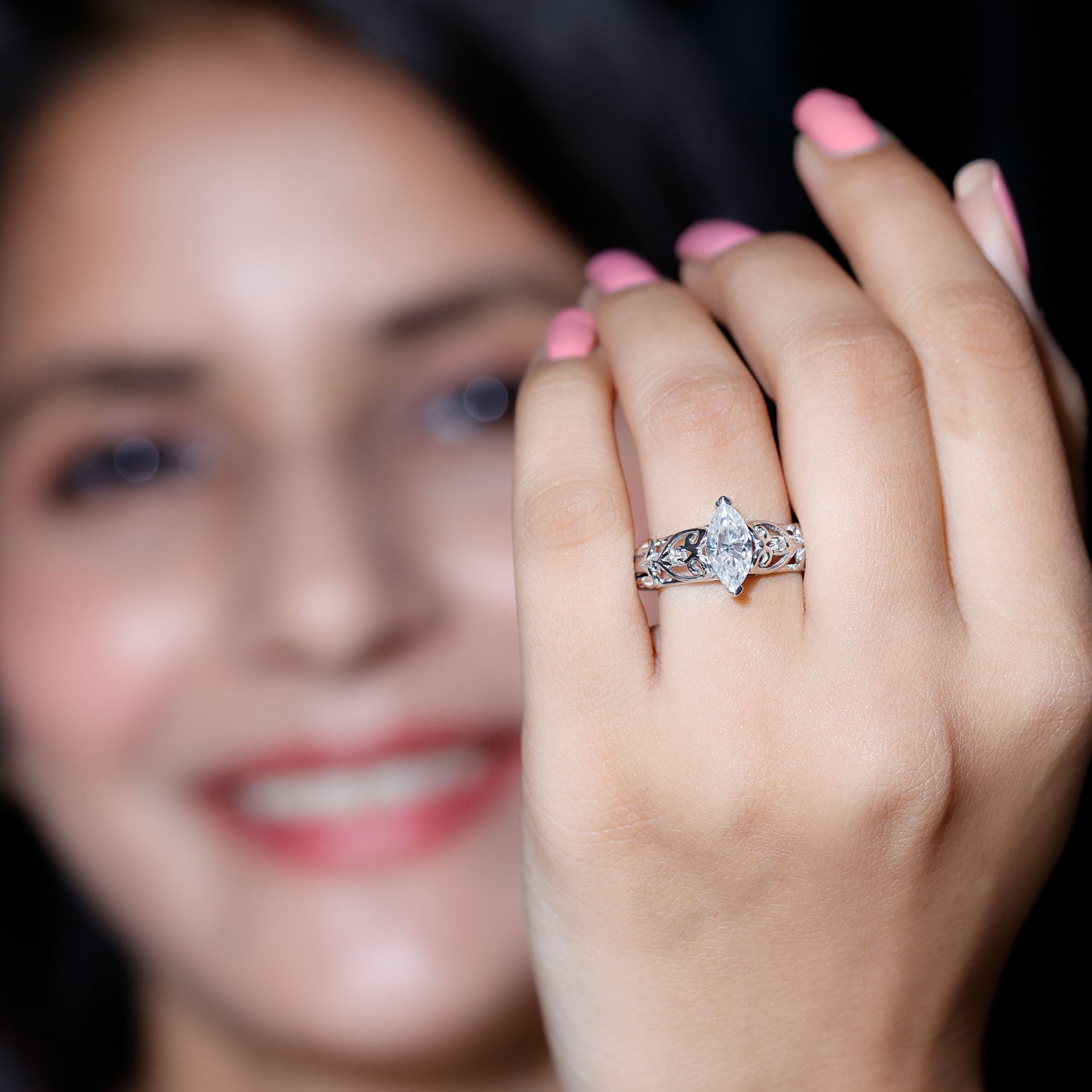 Marquise Moissanite Engagement Ring With Certificate D-VS1 - Rosec Jewels