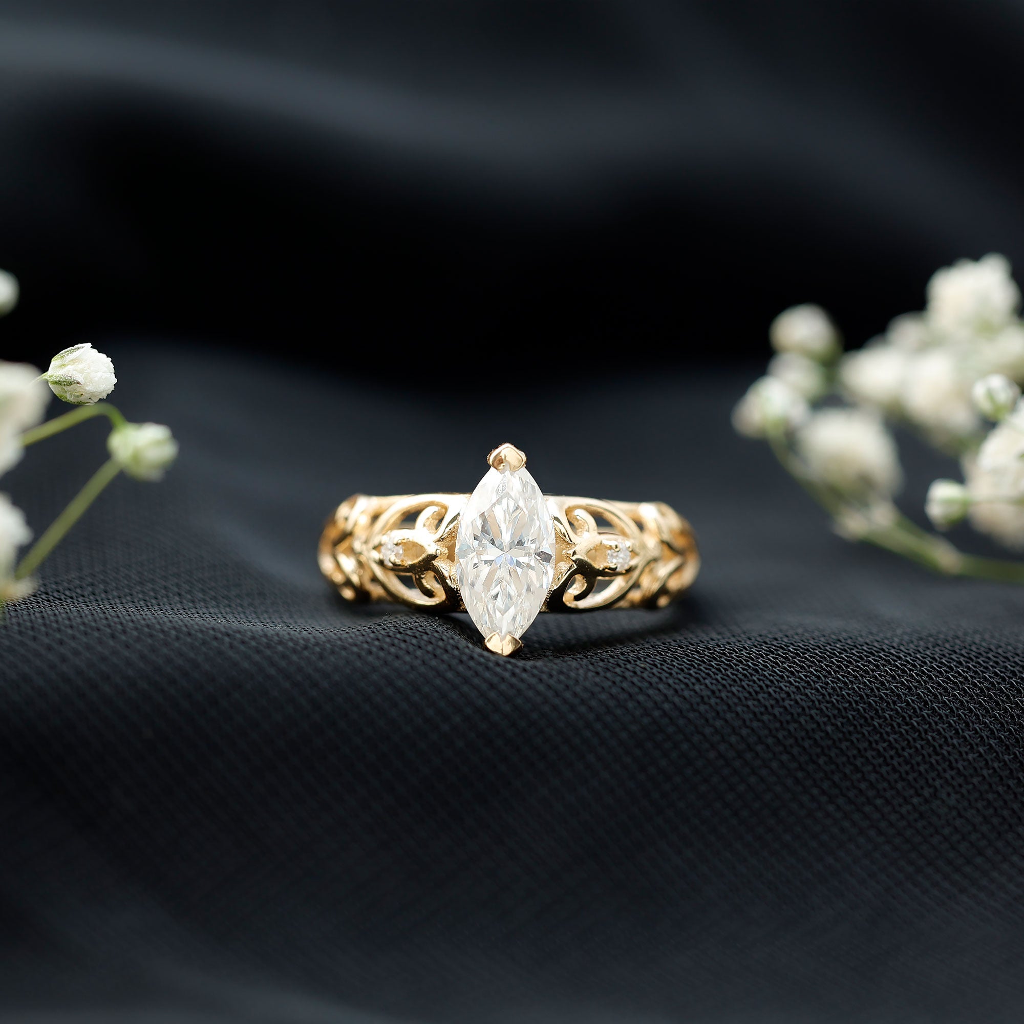 Marquise Moissanite Engagement Ring With Certificate D-VS1 - Rosec Jewels