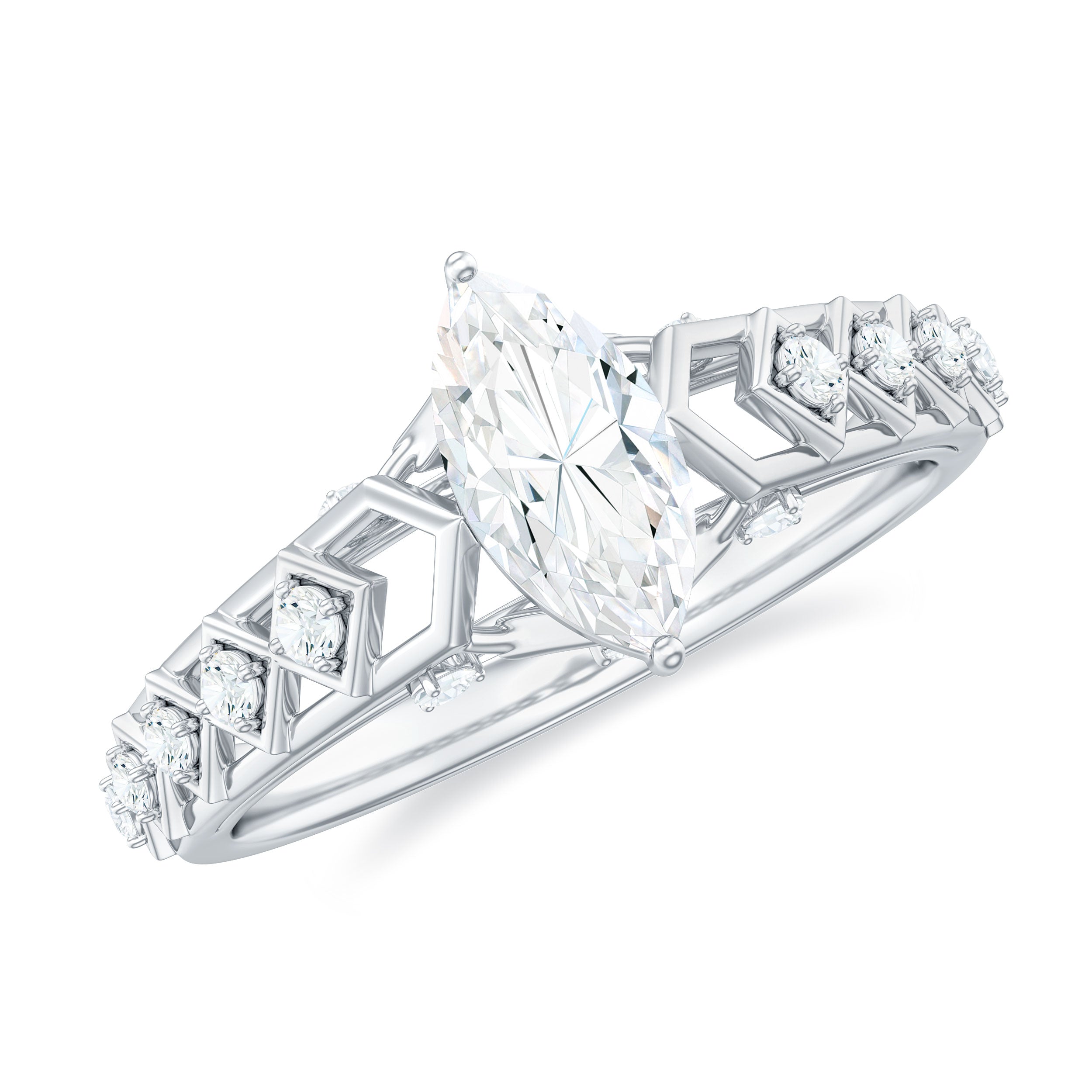 Art Deco Looking Moissanite Marquise Engagement Ring