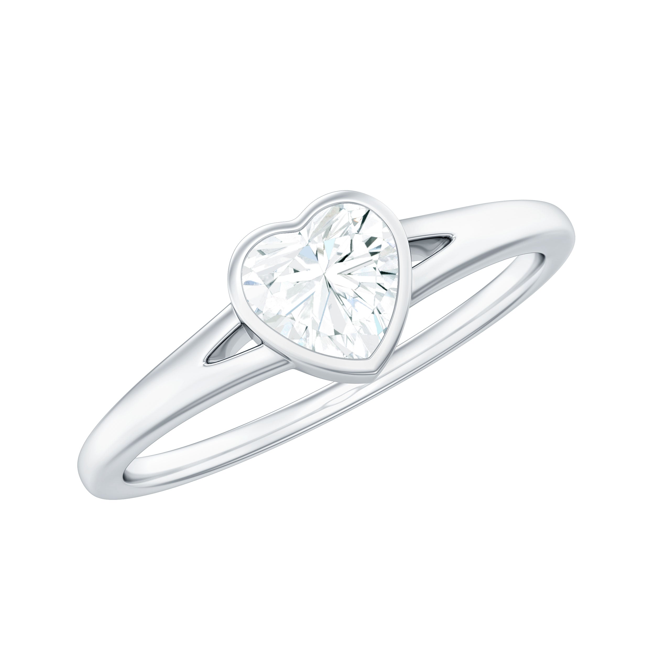 5mm Heart Shape Moissanite Solitaire Ring with Split Shank