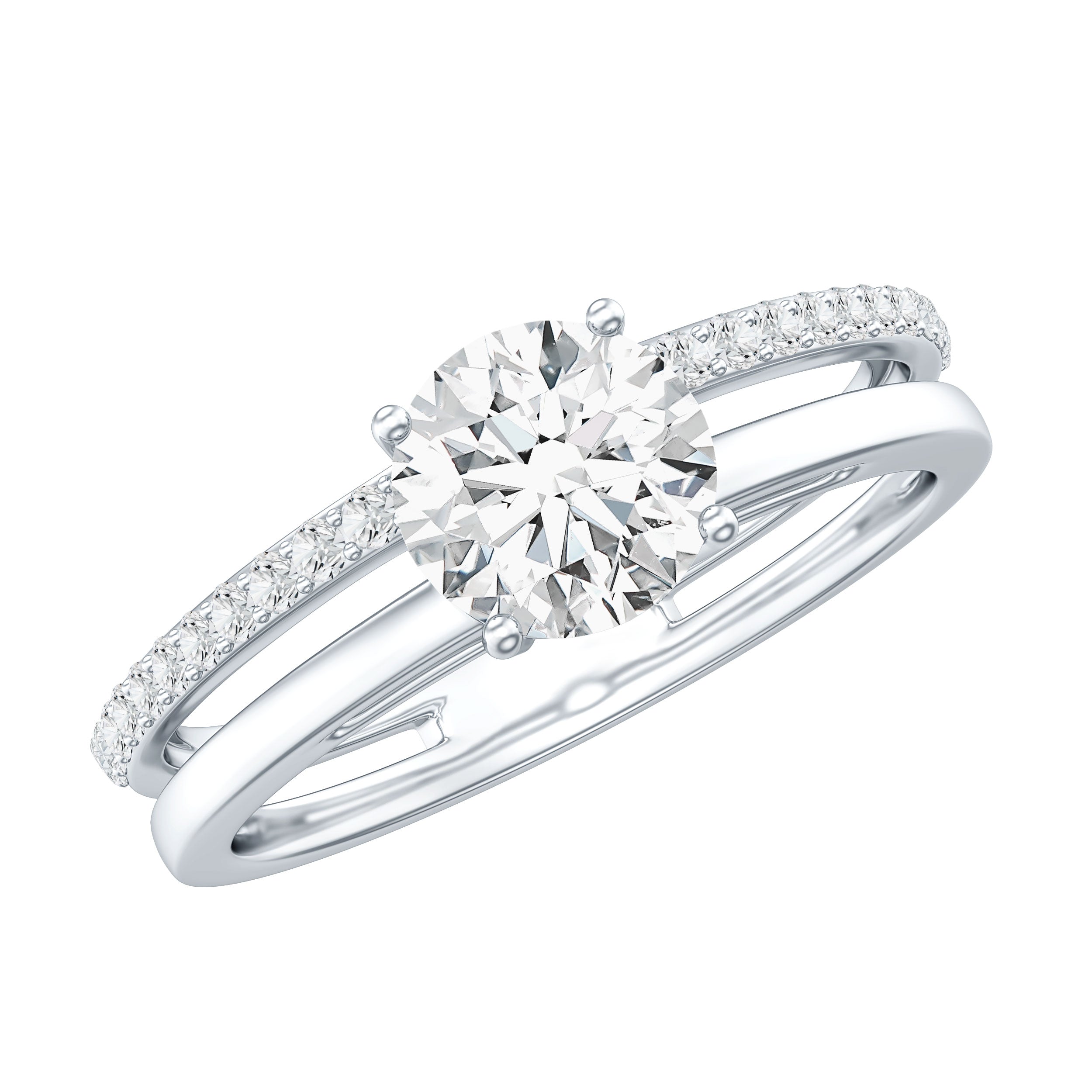 6 mm Round Moissanite Double Band Engagement Ring