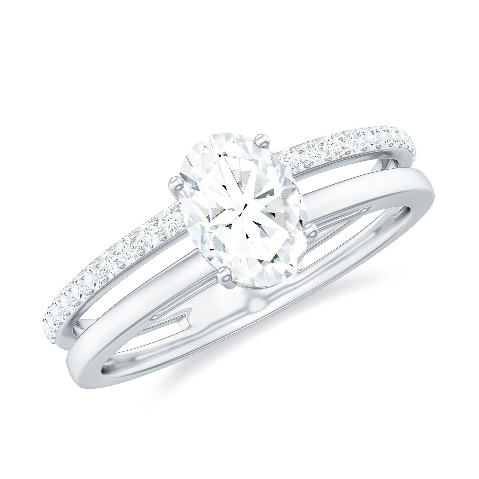 Oval Cut Solitaire Moissanite Double Band Engagement Ring D-VS1 - Rosec Jewels