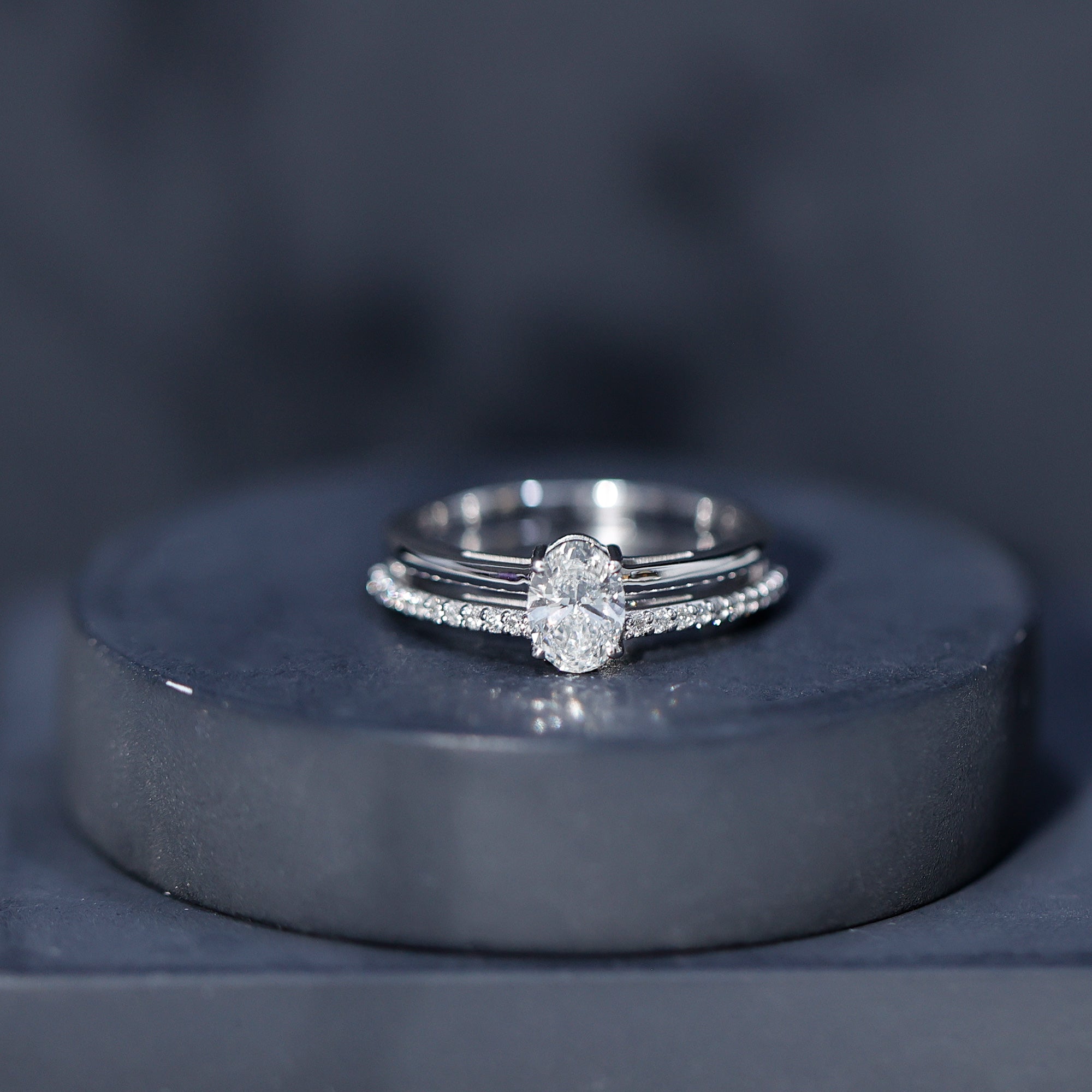 Oval Cut Solitaire Moissanite Double Band Engagement Ring D-VS1 - Rosec Jewels
