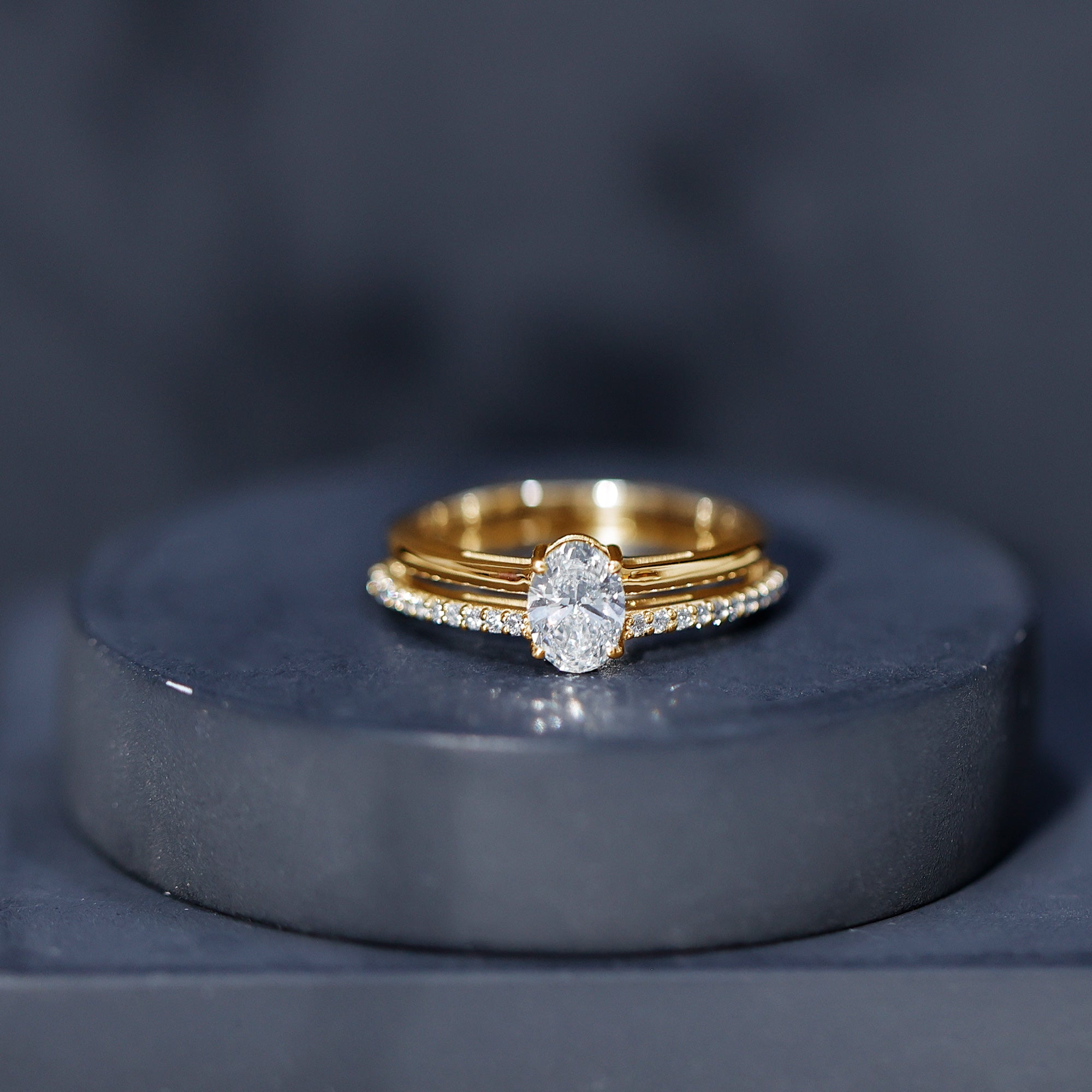 Oval Cut Solitaire Moissanite Double Band Engagement Ring D-VS1 - Rosec Jewels