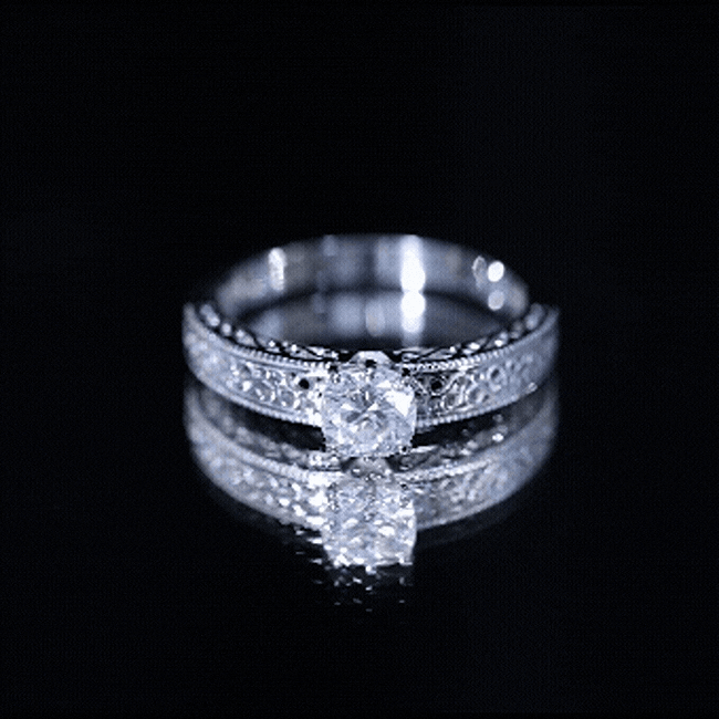 Cushion Cut Solitaire Moissanite Engagement Ring with Filigree Detail D-VS1 - Rosec Jewels