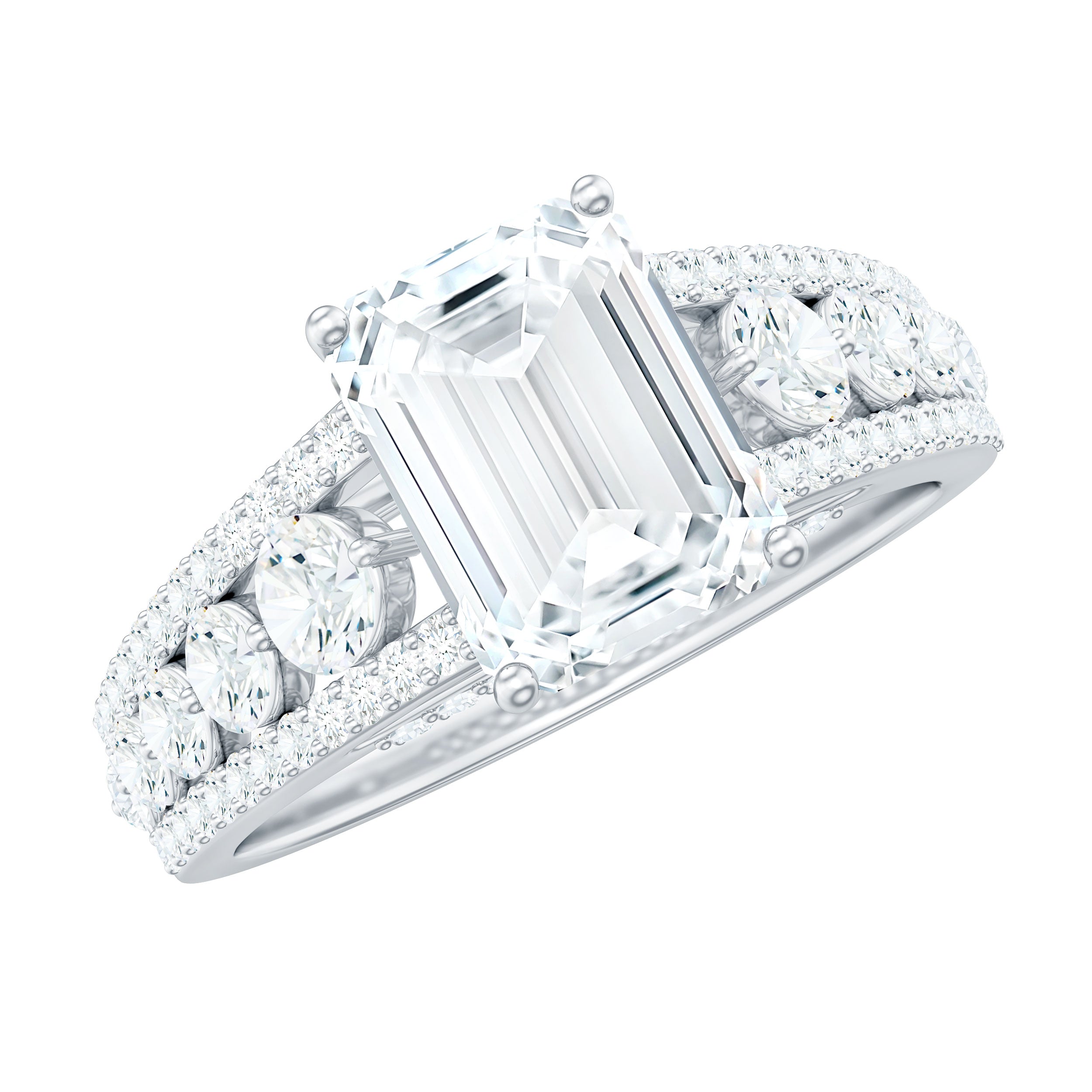 Certified Emerald Cut Moissanite Solitaire Engagement Ring for Women D-VS1 - Rosec Jewels