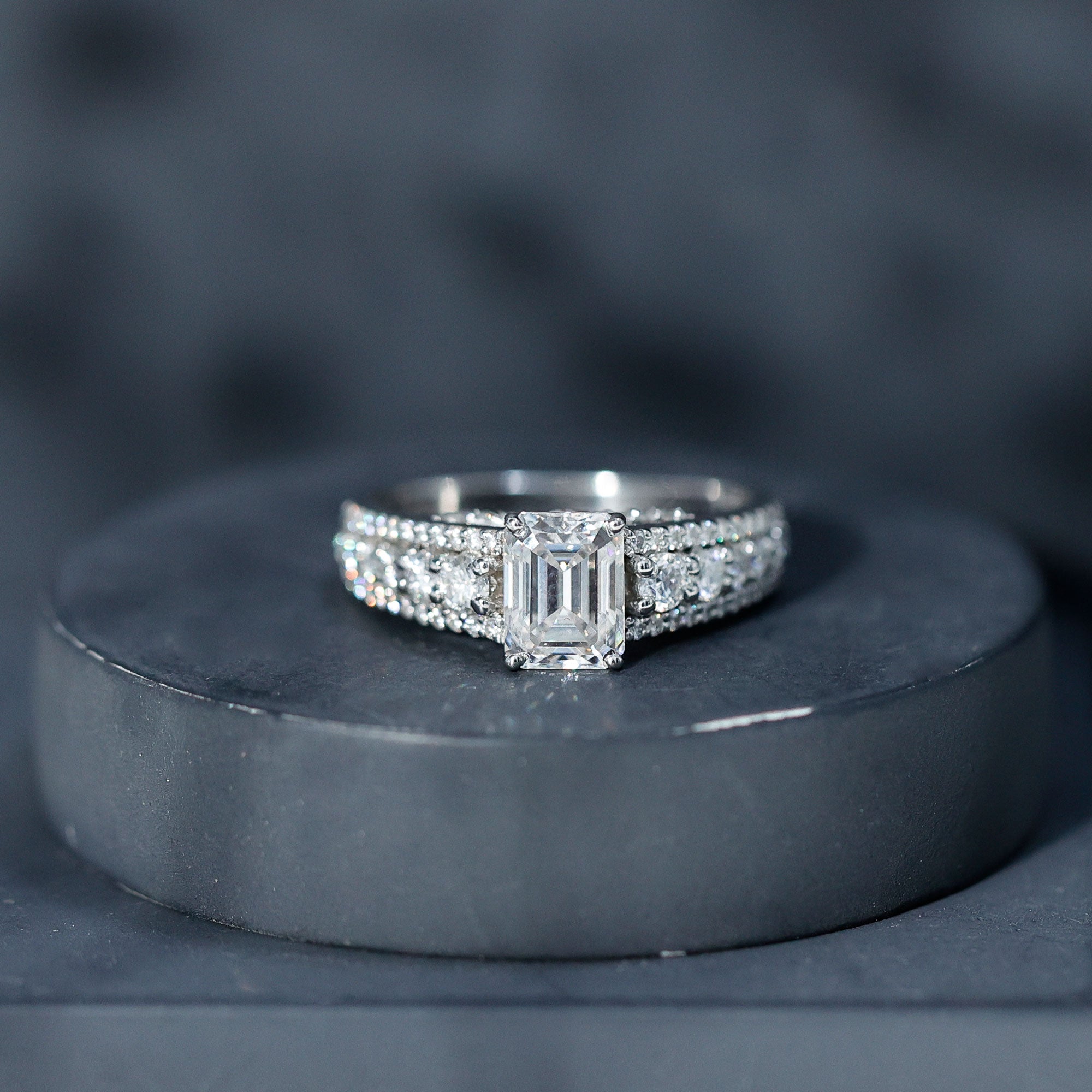 Certified Emerald Cut Moissanite Solitaire Engagement Ring for Women D-VS1 - Rosec Jewels