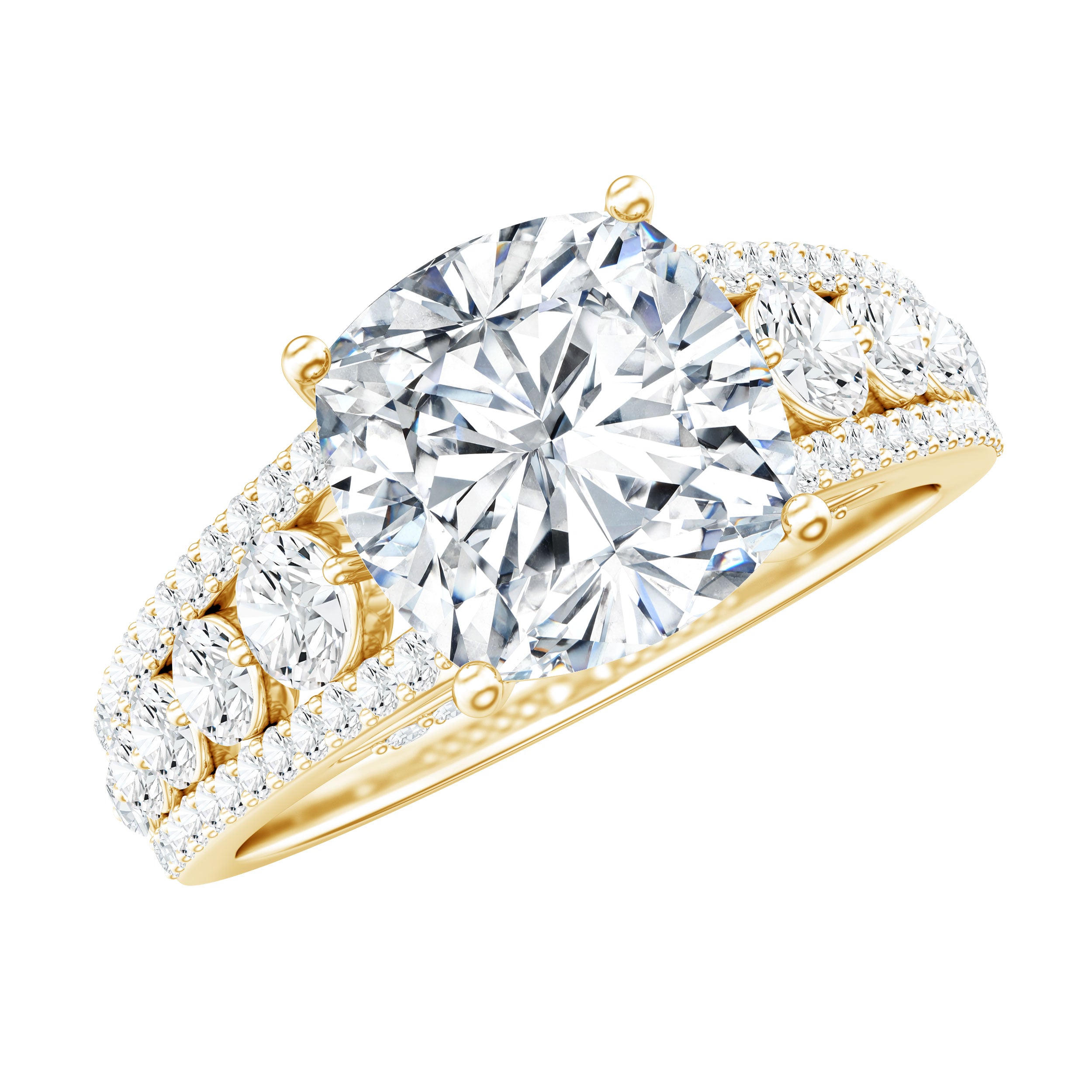 8 MM Cushion Cut Moissanite Engagement Ring with Side Stones D-VS1 - Rosec Jewels
