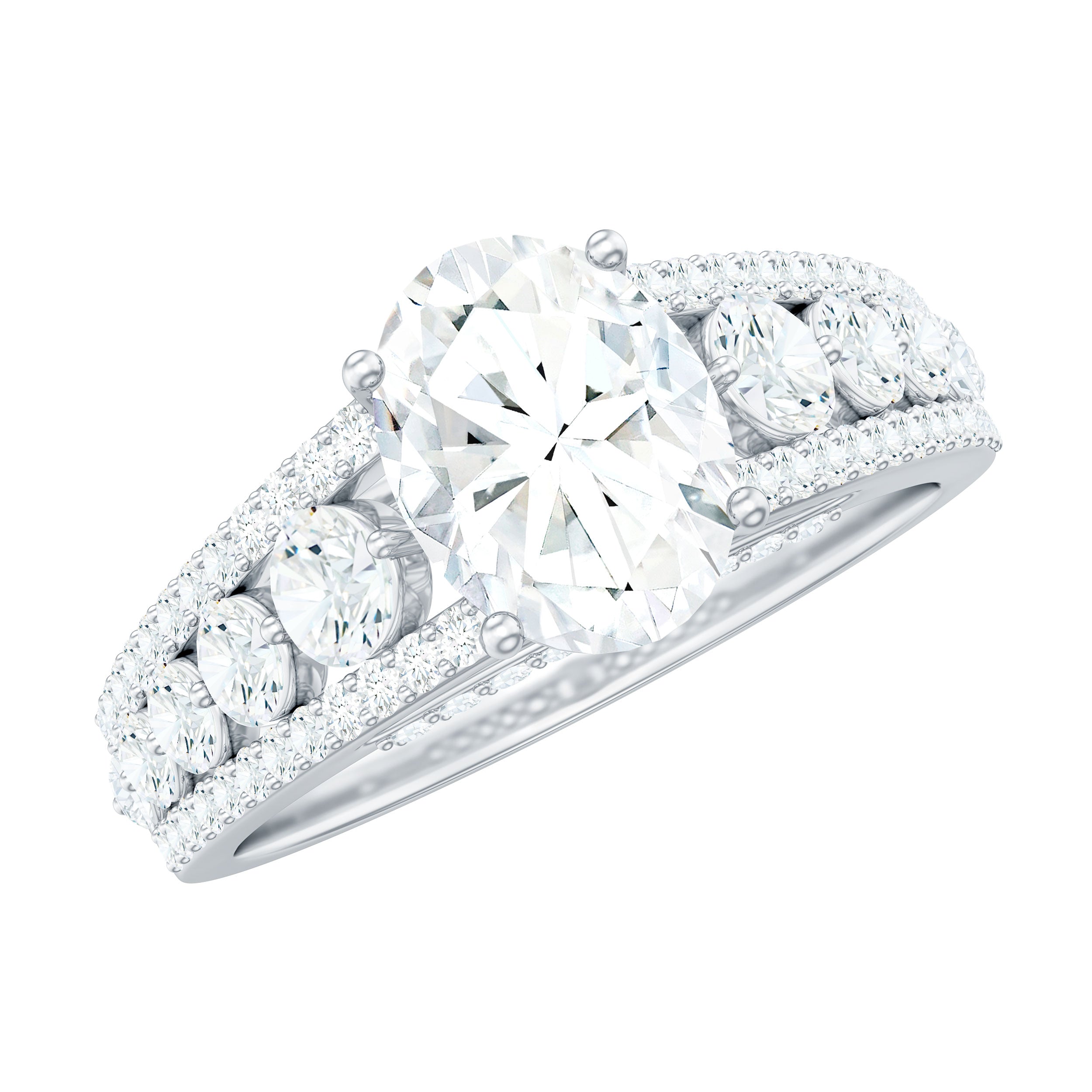 Certified Moissanite Oval Engagement Ring with Side Stones