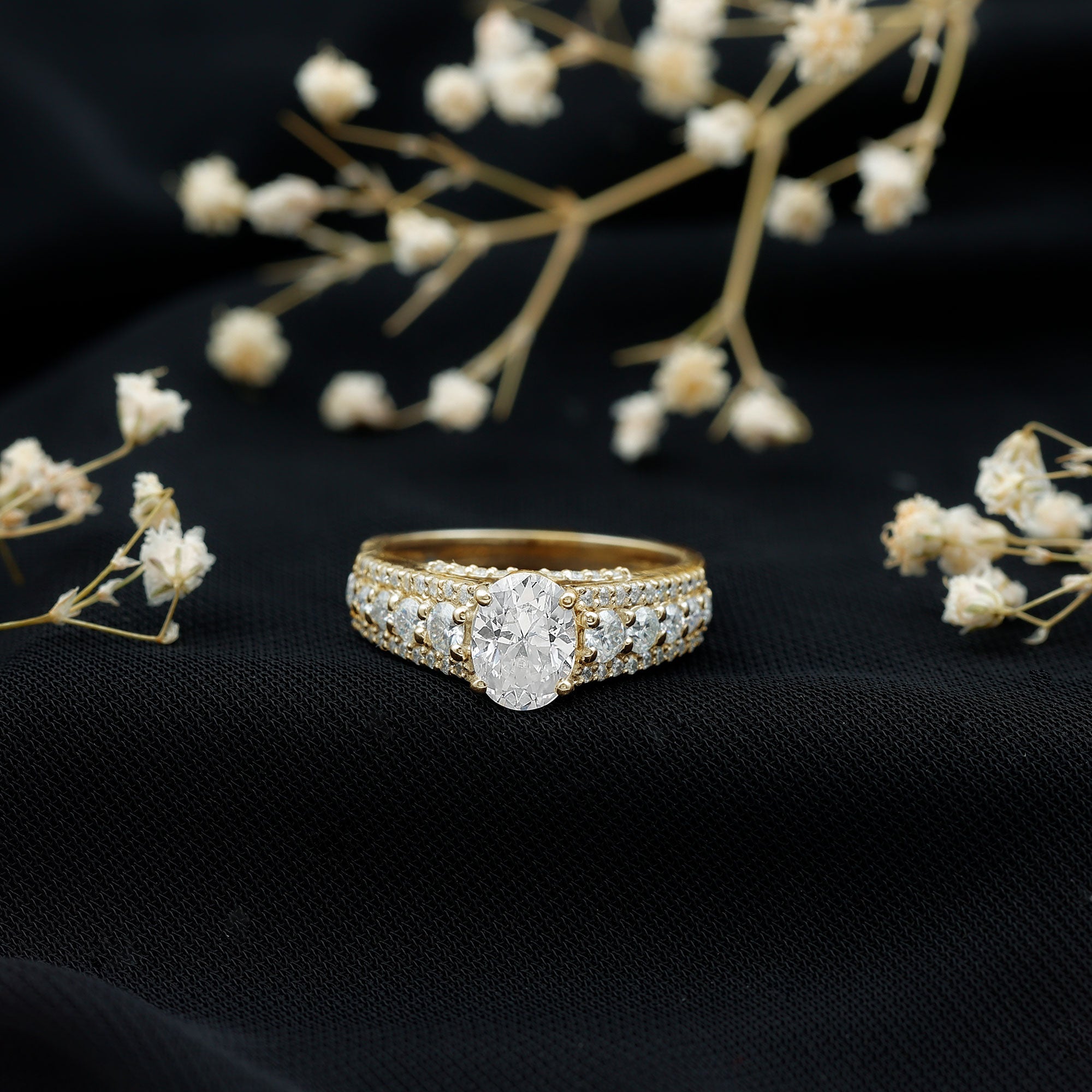 Certified Moissanite Oval Engagement Ring with Side Stones D-VS1 - Rosec Jewels