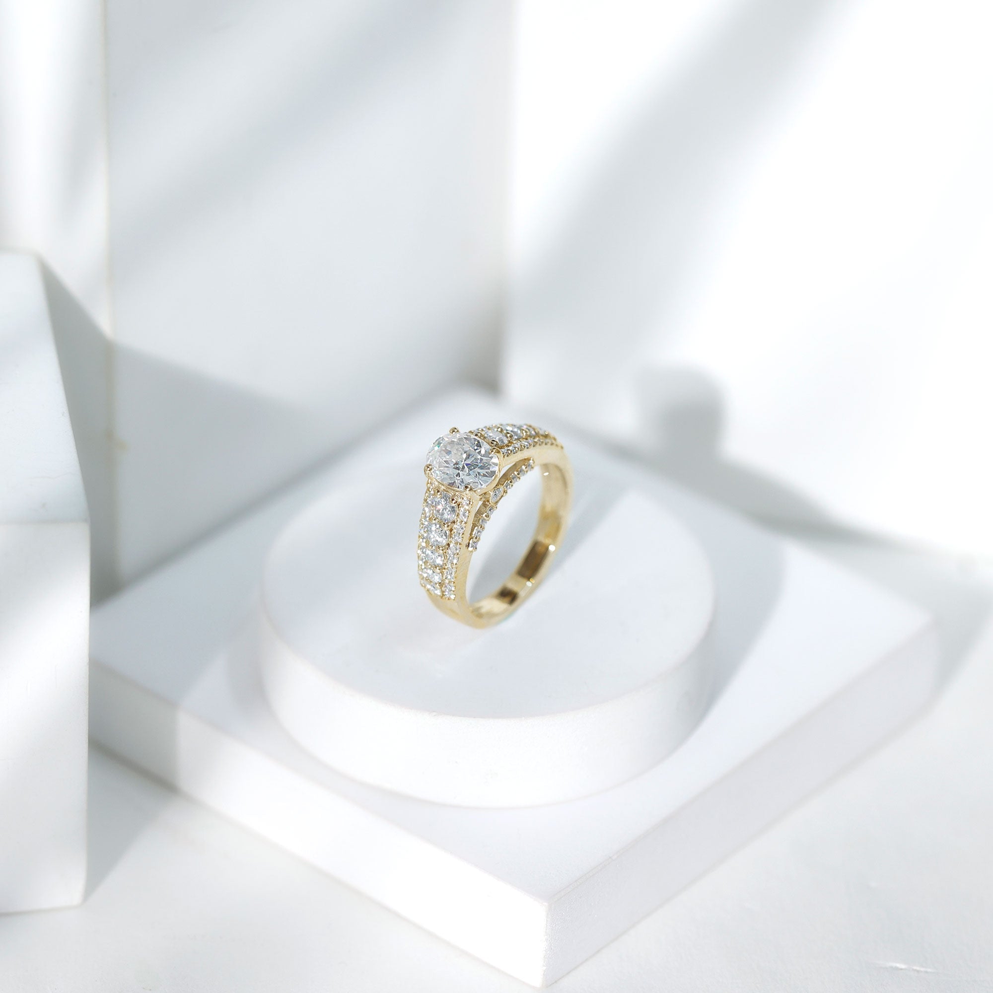 Certified Moissanite Oval Engagement Ring with Side Stones D-VS1 - Rosec Jewels