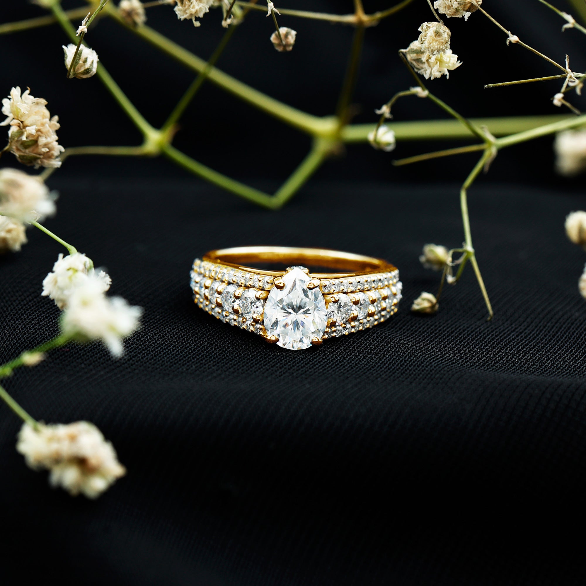 6X8 MM Pear Shape Moissanite Vintage Inspired Engagement Ring D-VS1 - Rosec Jewels