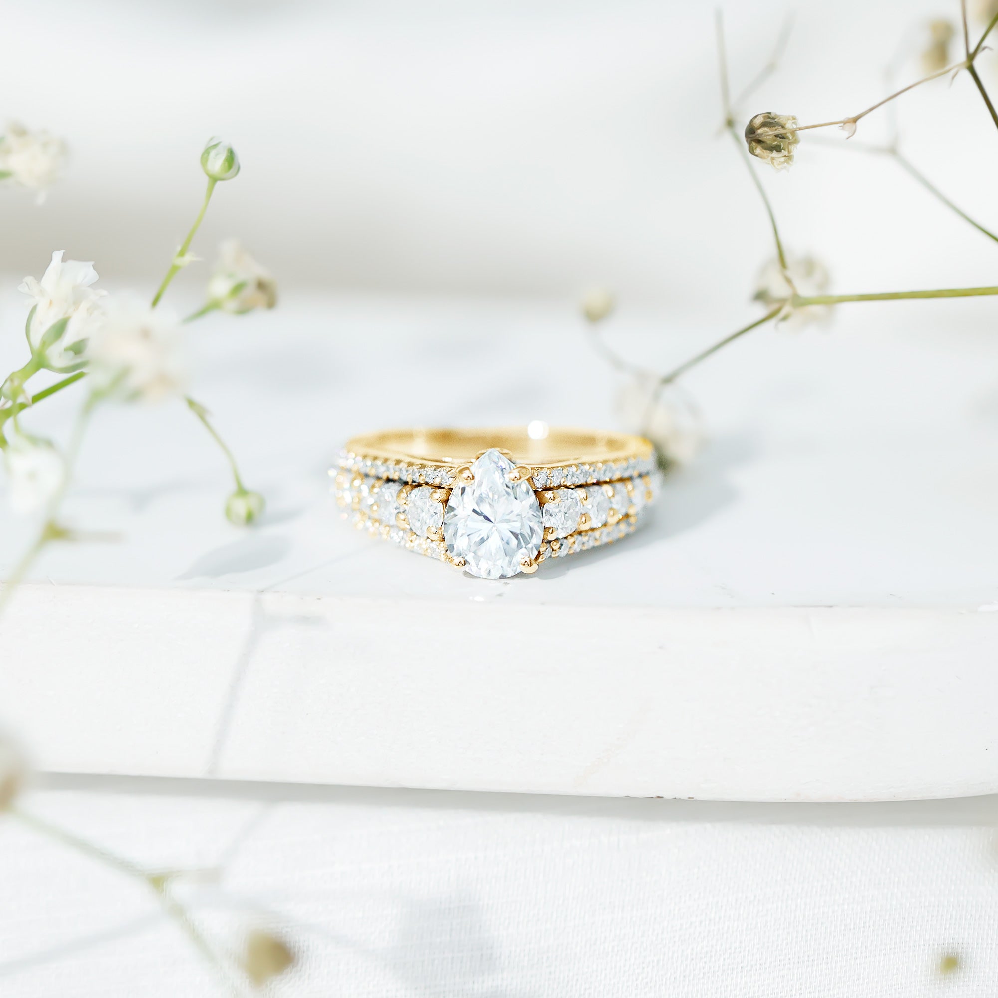 6X8 MM Pear Shape Moissanite Vintage Inspired Engagement Ring D-VS1 - Rosec Jewels