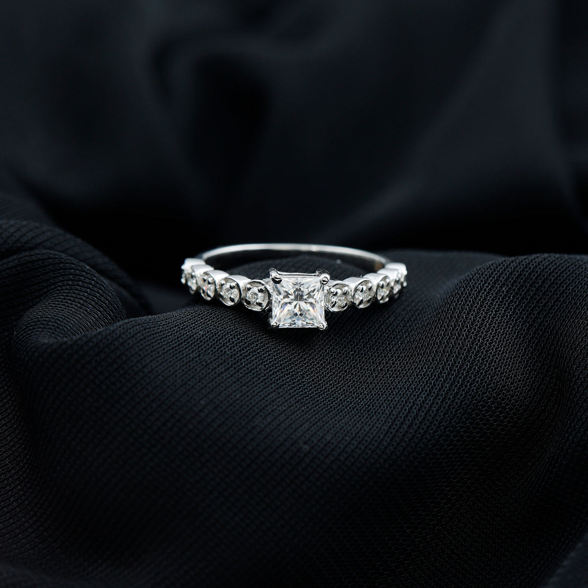 Square Cut Moissanite Engagement Ring with Side Stones D-VS1 - Rosec Jewels