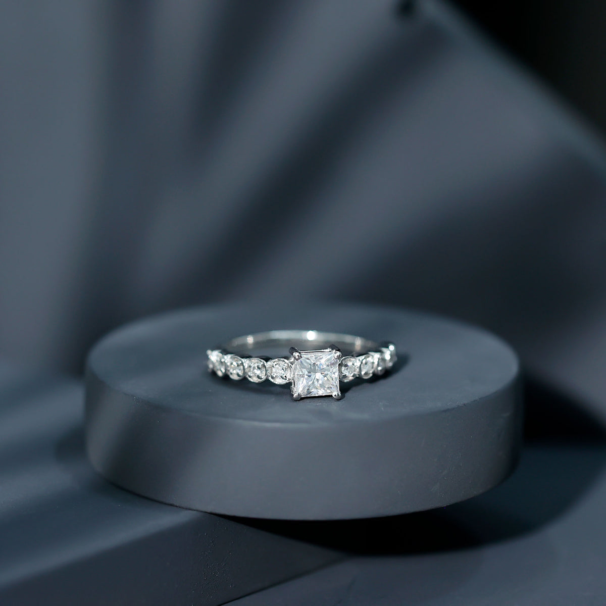 Square Cut Moissanite Engagement Ring with Side Stones D-VS1 - Rosec Jewels