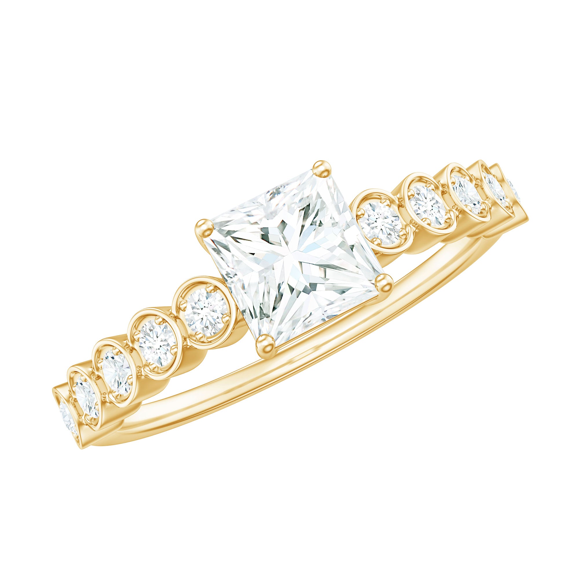 Square Cut Moissanite Engagement Ring with Side Stones D-VS1 - Rosec Jewels