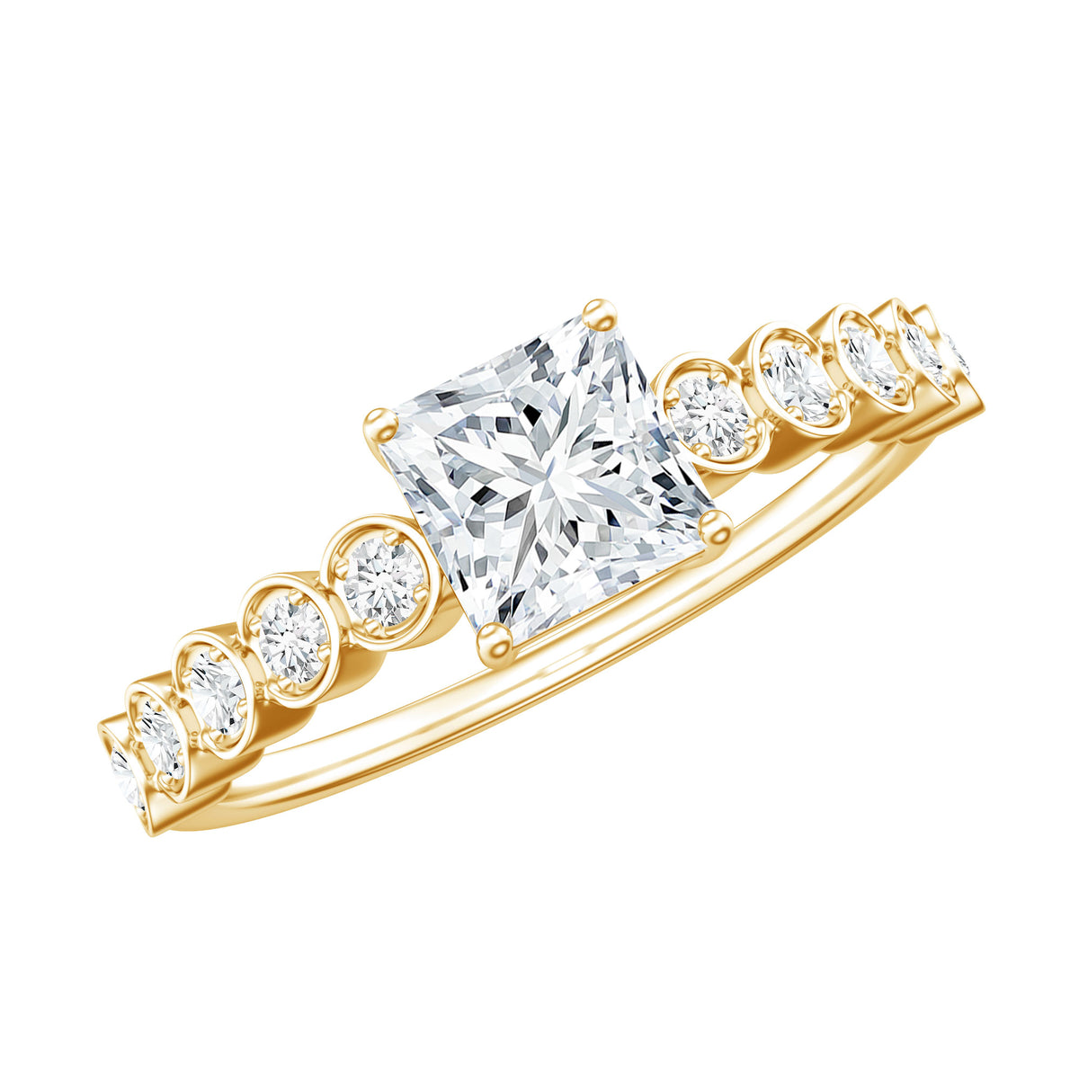 Square Cut Moissanite Engagement Ring with Side Stones D-VS1 - Rosec Jewels