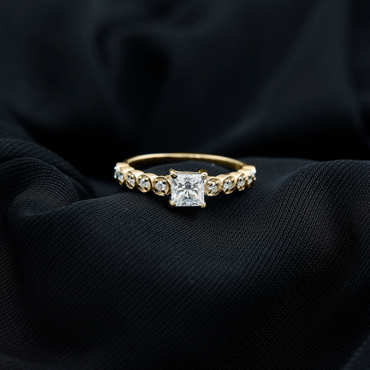 Square Cut Moissanite Engagement Ring with Side Stones D-VS1 - Rosec Jewels