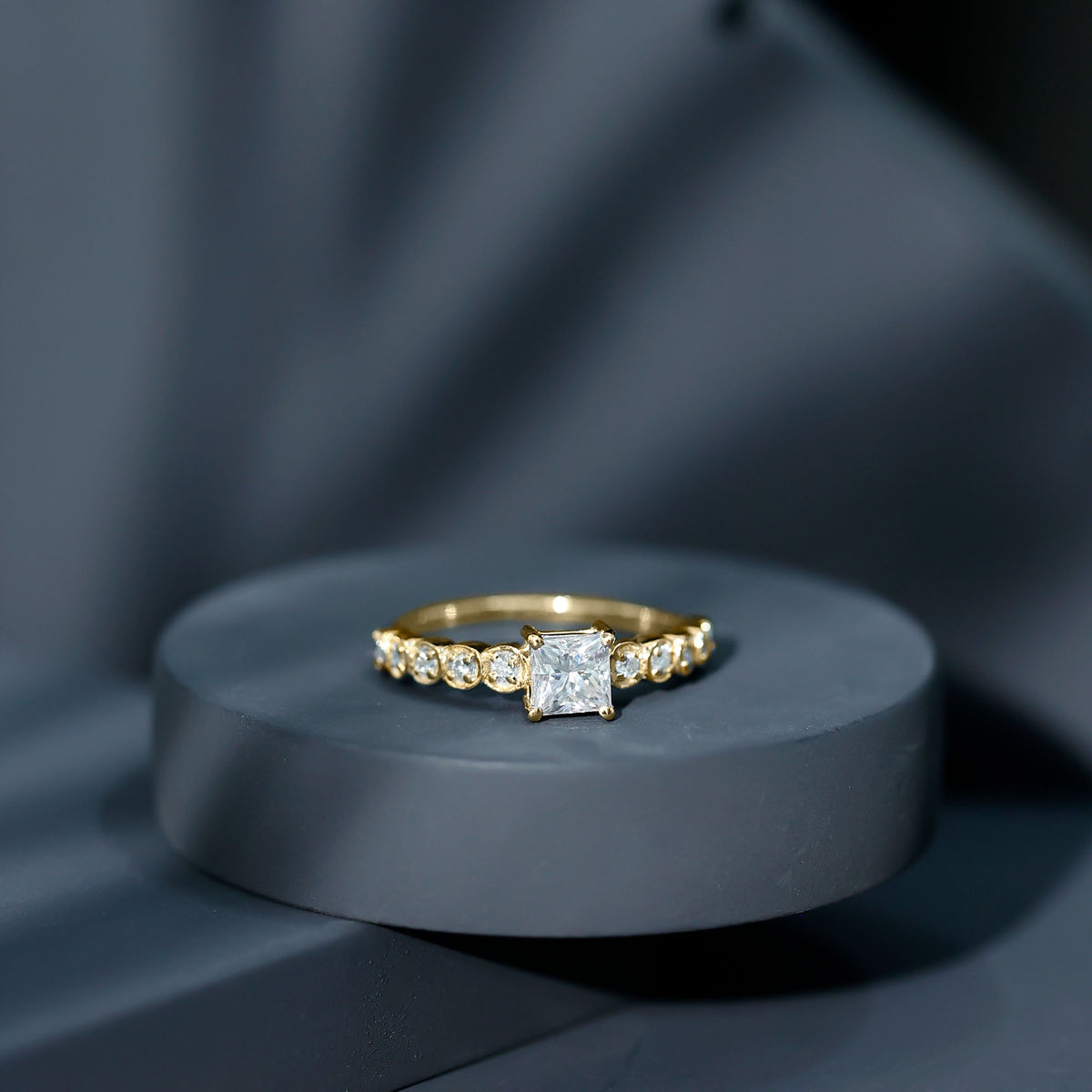 Square Cut Moissanite Engagement Ring with Side Stones D-VS1 - Rosec Jewels